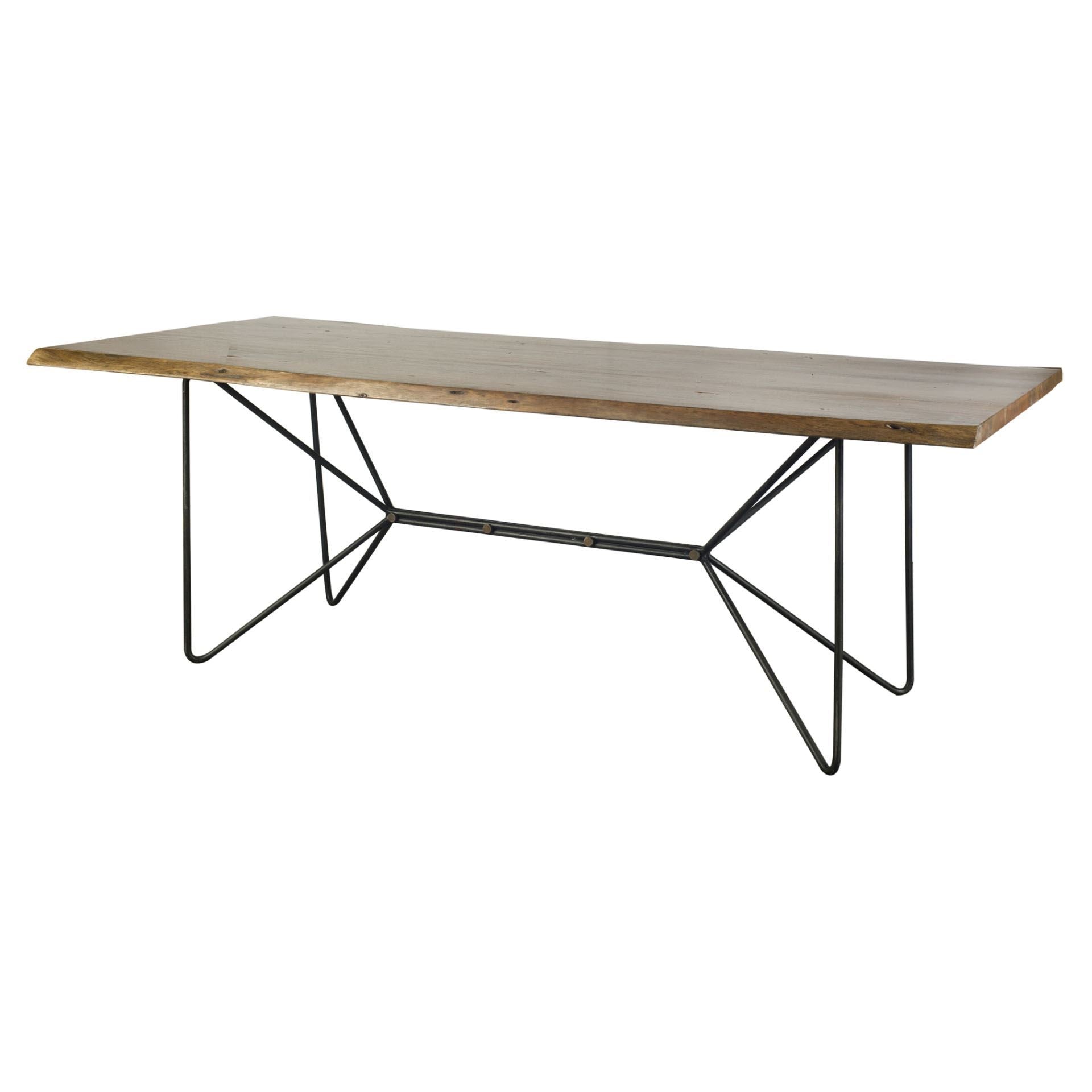 Papillion II Rectangular Natural Wood Top with Black Iron Base Dining Table