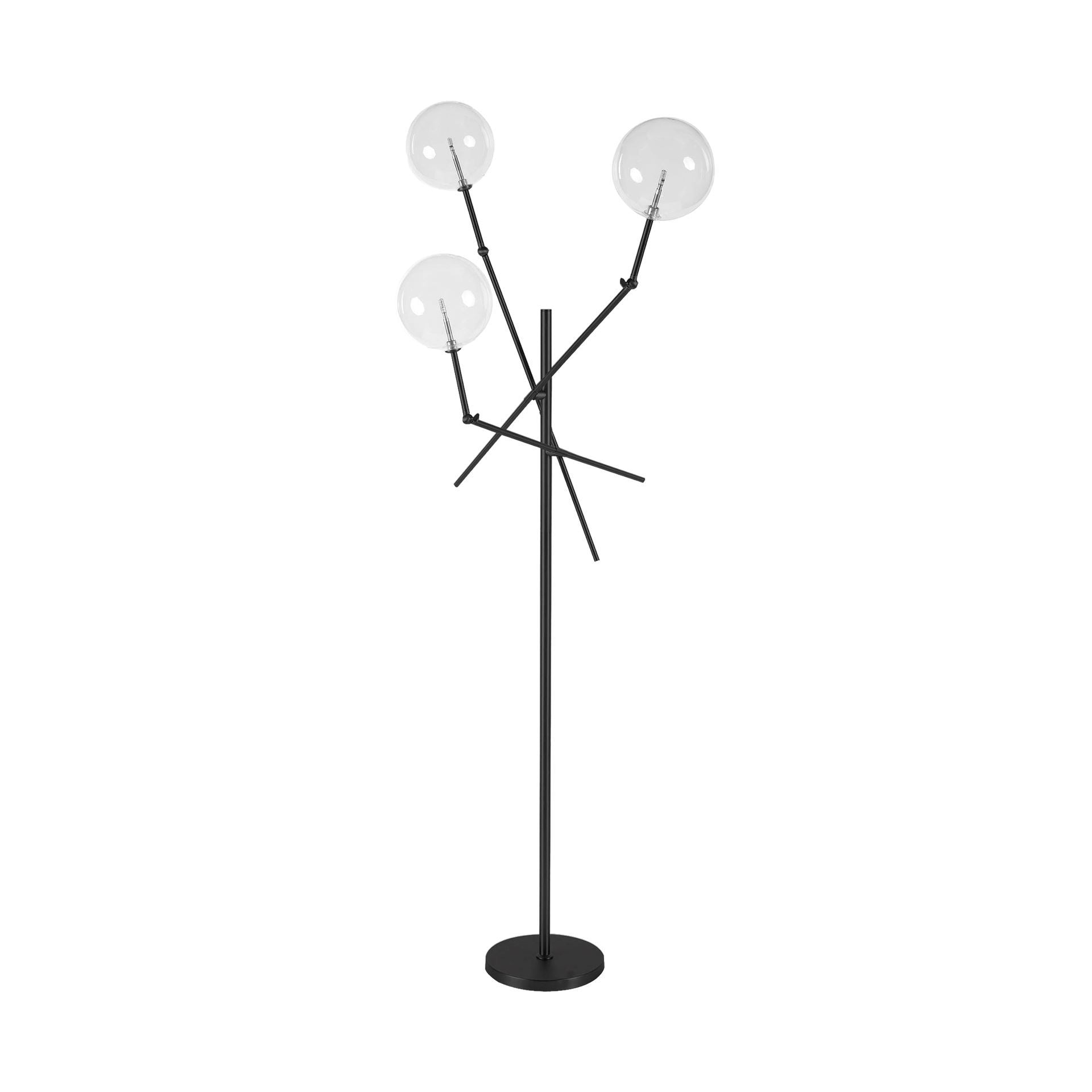 Connor II Black Metal Glass Globe Three Light Floor Lamp
