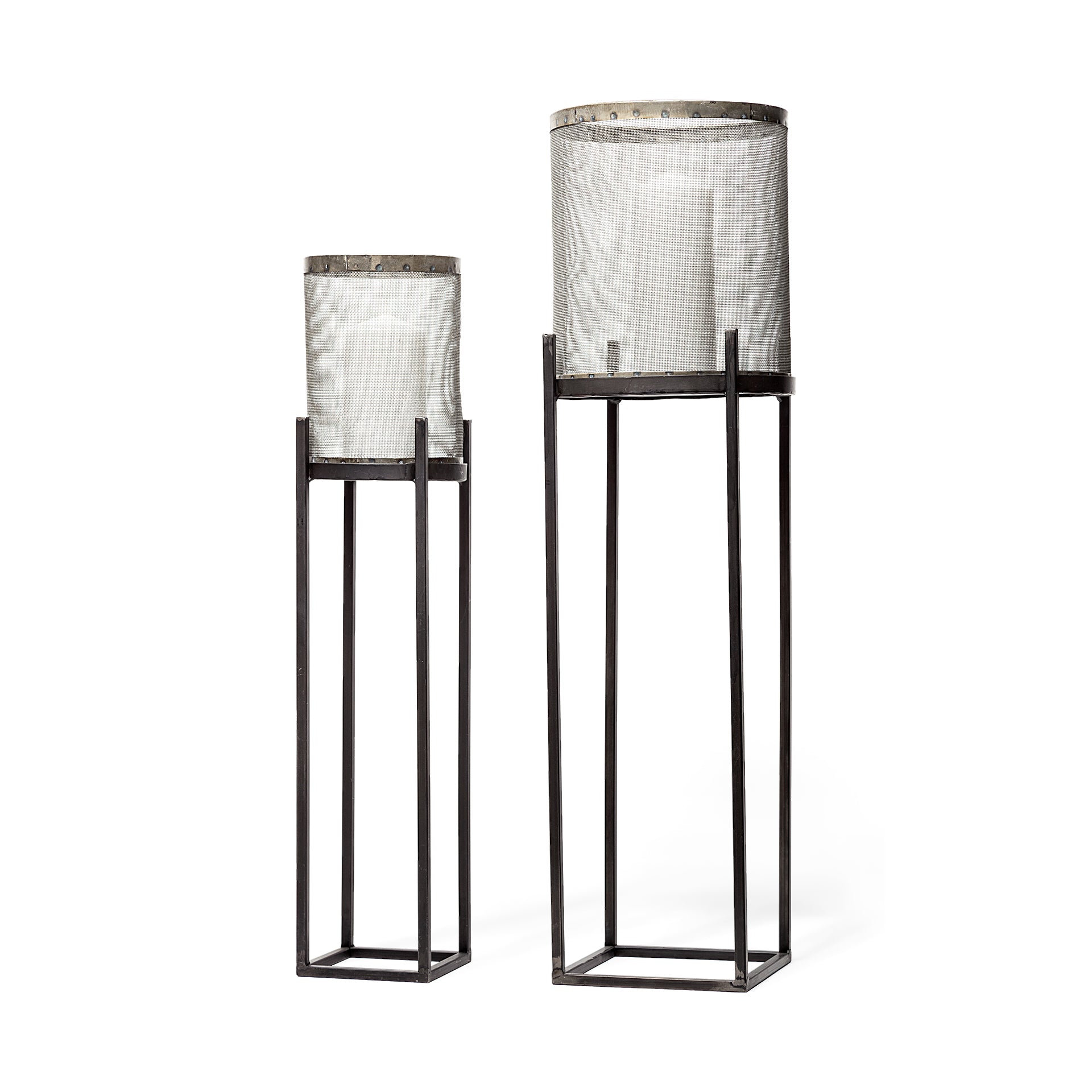 Steen Black Meshed Metal Candle Holder Lanterns -Set of Two