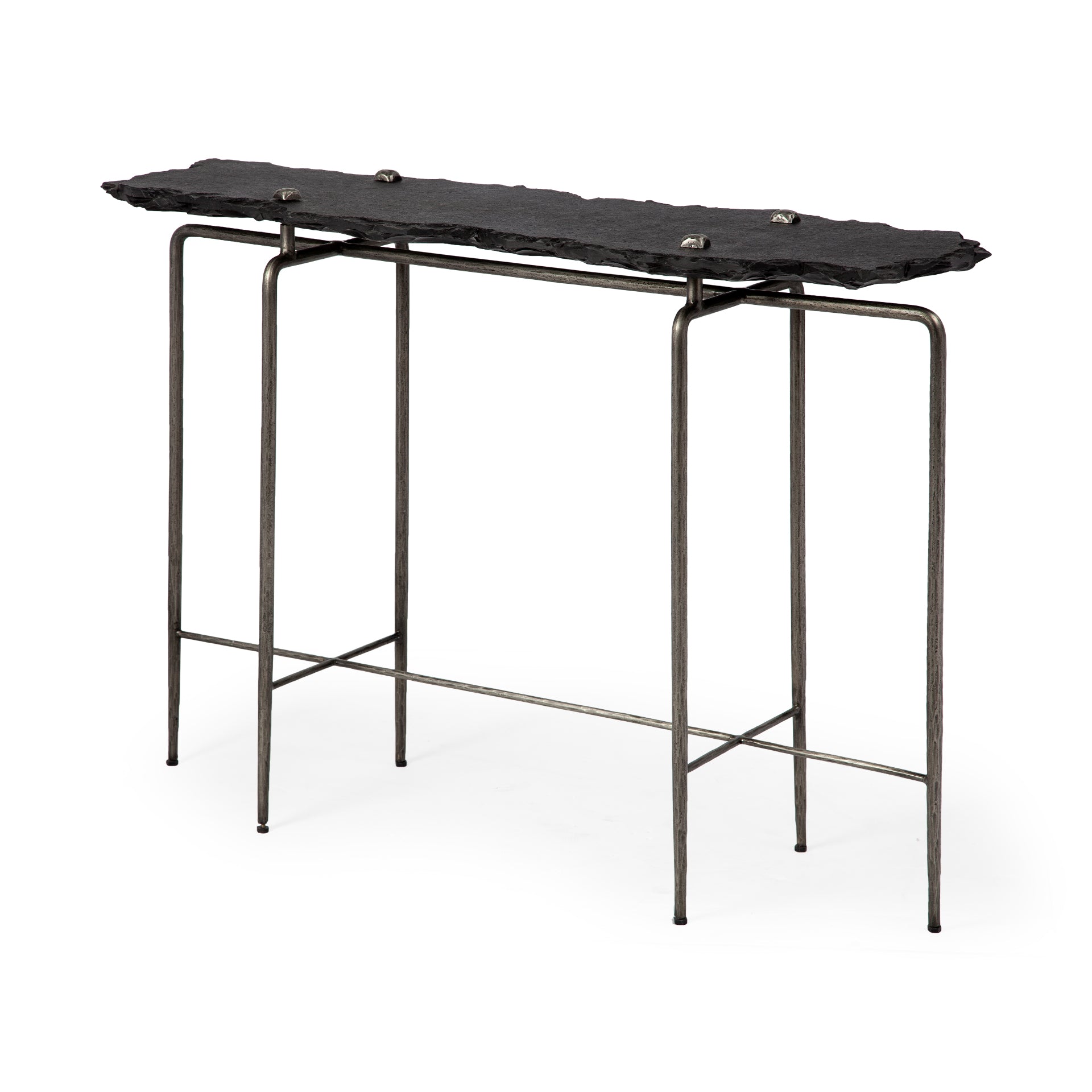 Pinera III Black Slate with Iron Base Console Table