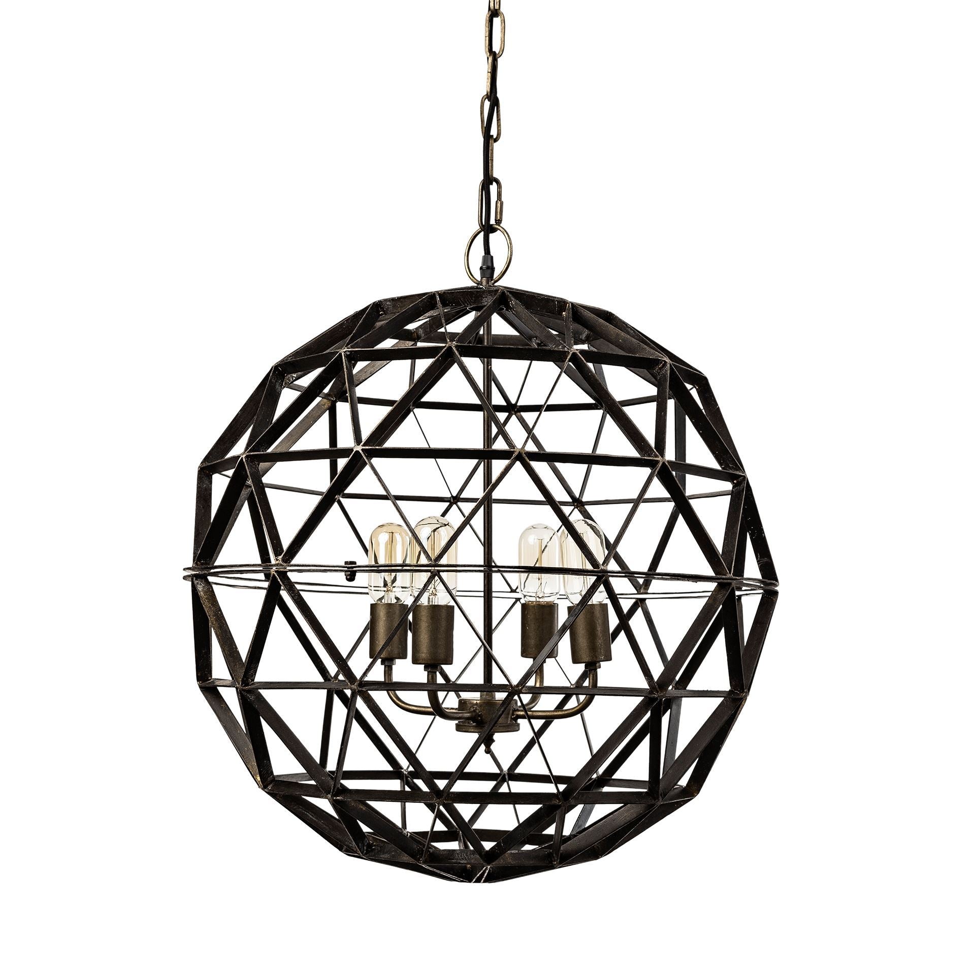 Dyson II Black Metal Triangular Orb Four Bulb Chandelier