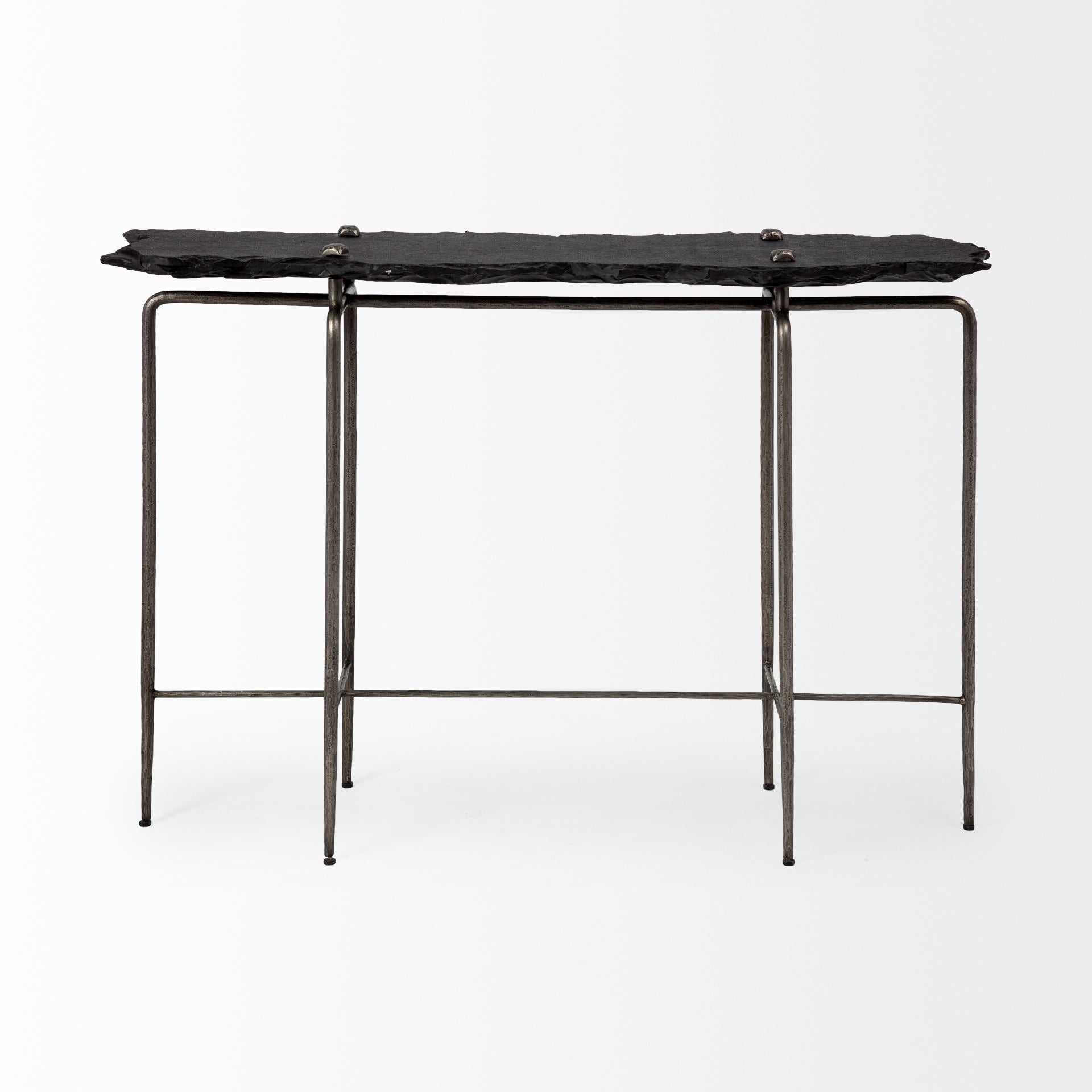 Pinera III Black Slate with Iron Base Console Table