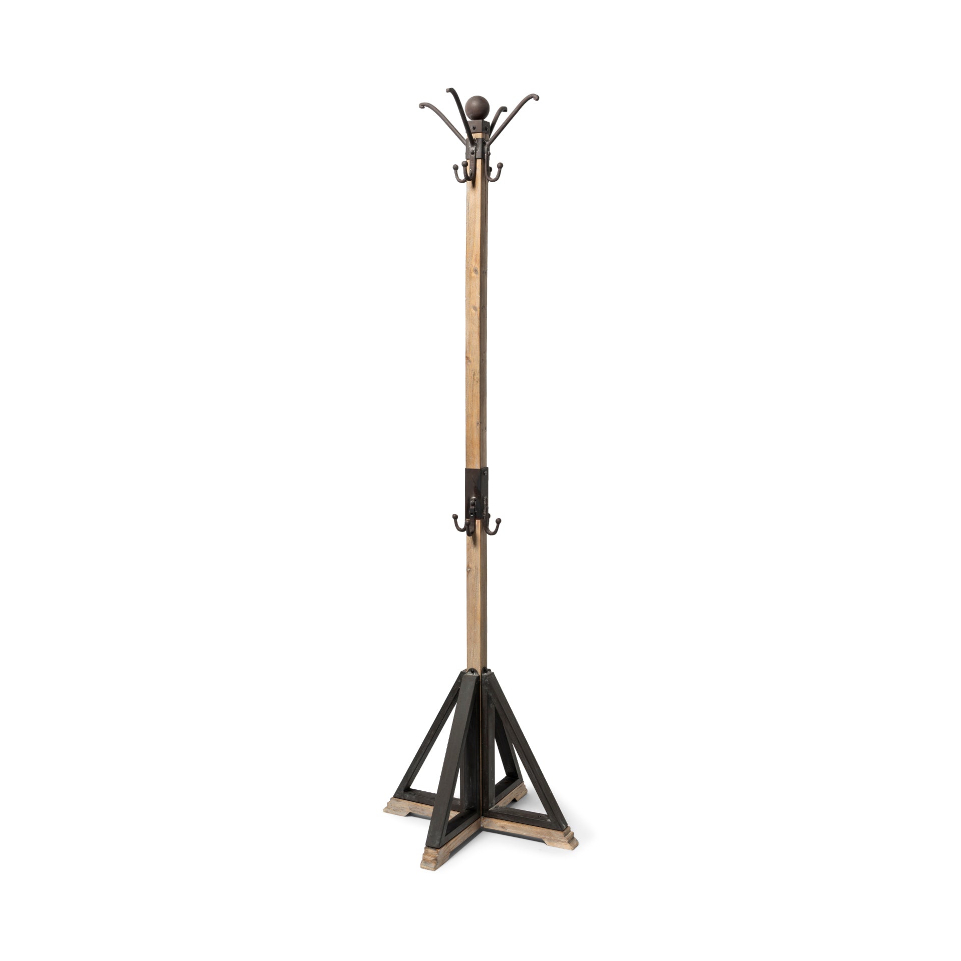 Lamda Black Metal and Light Brown Wood Coat Rack