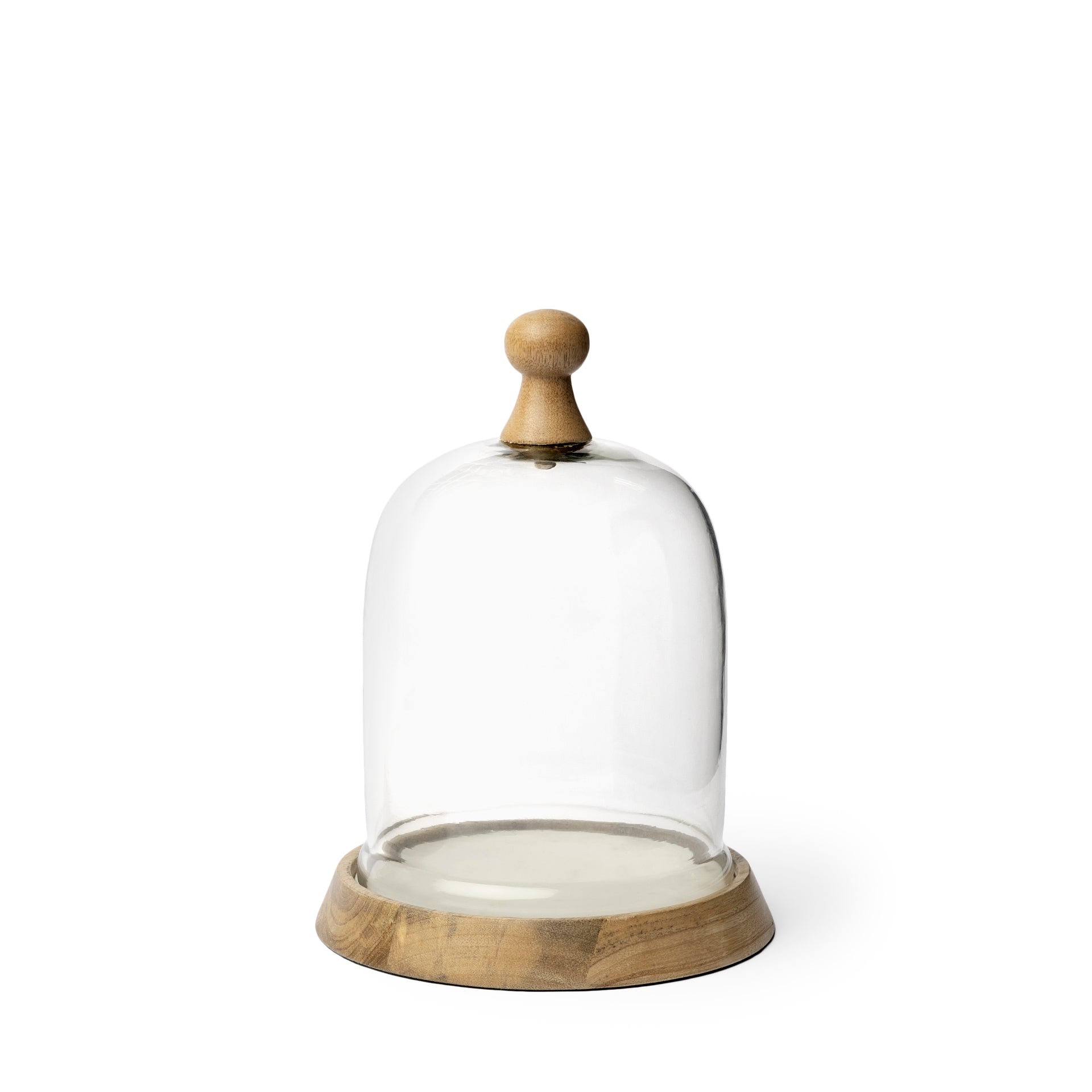Campana I Small Wooden with White Marble Base Glass Cloche