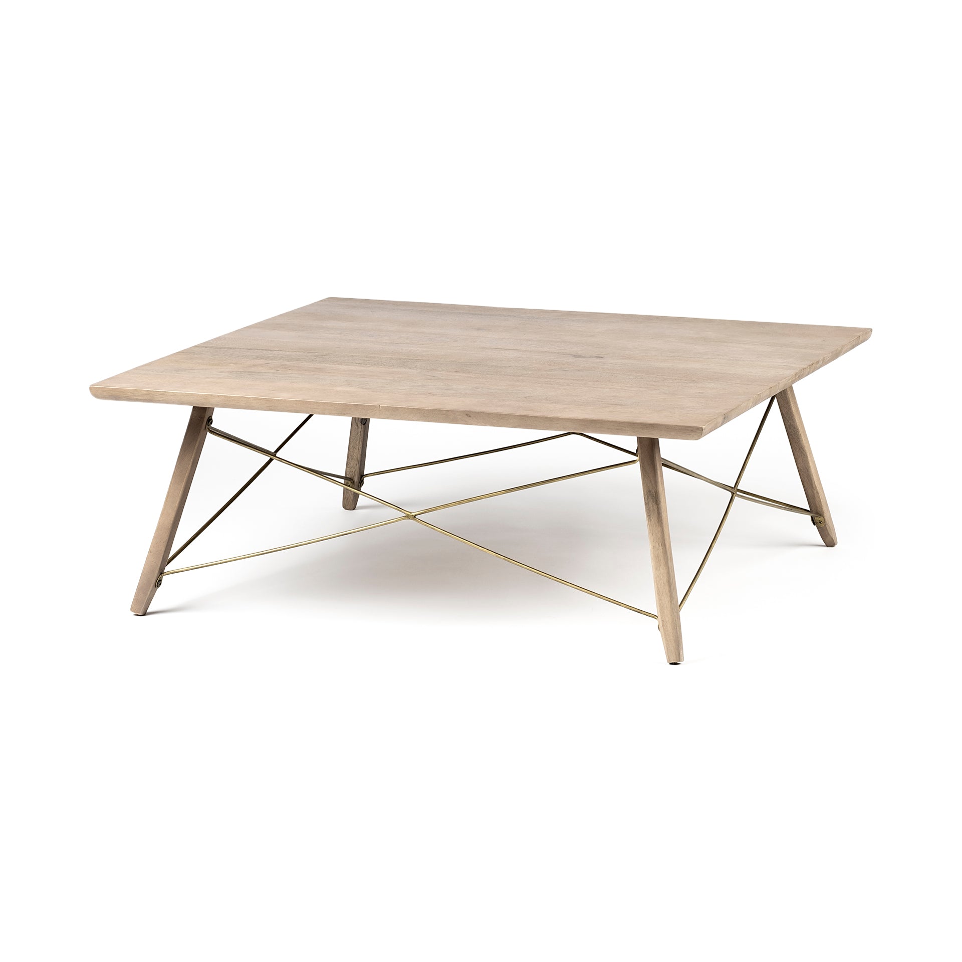 Kirby Brown Solid Wood Top & Legs with Metal Bracing Coffee Table