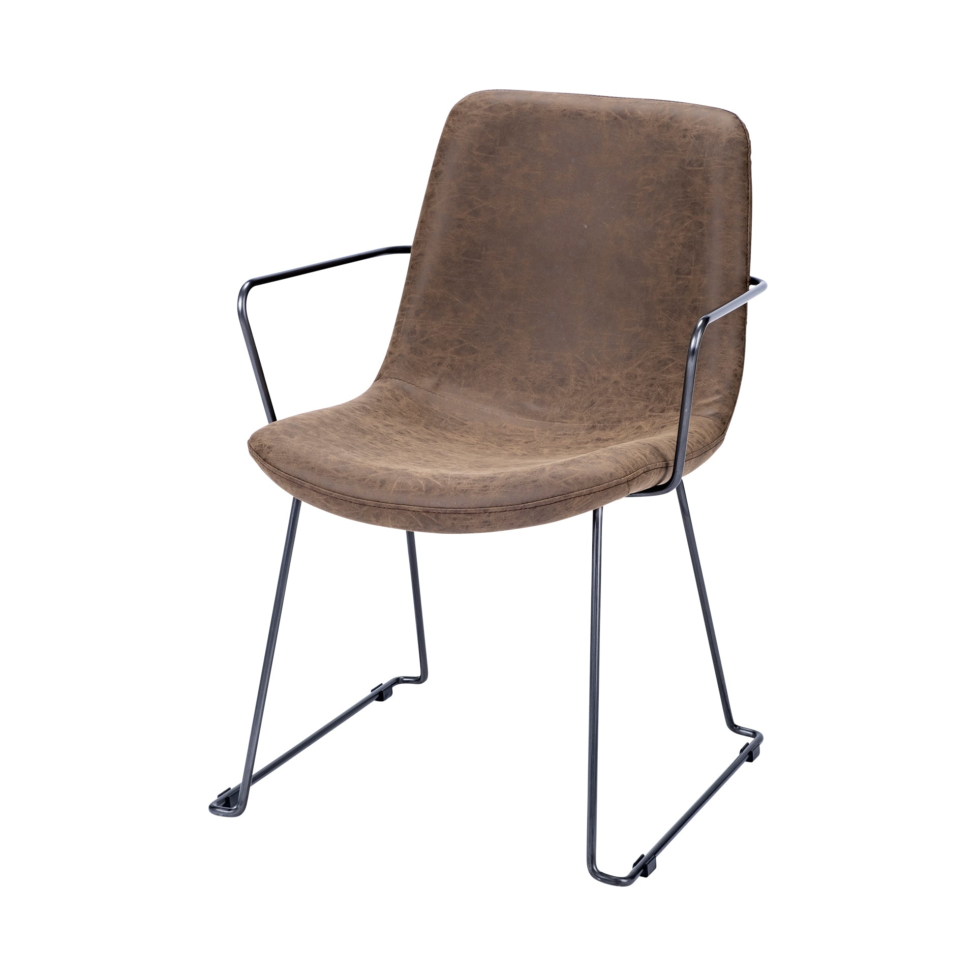 Sawyer II Brown Faux-Leather Seat Black Iron Frame Dining Chair
