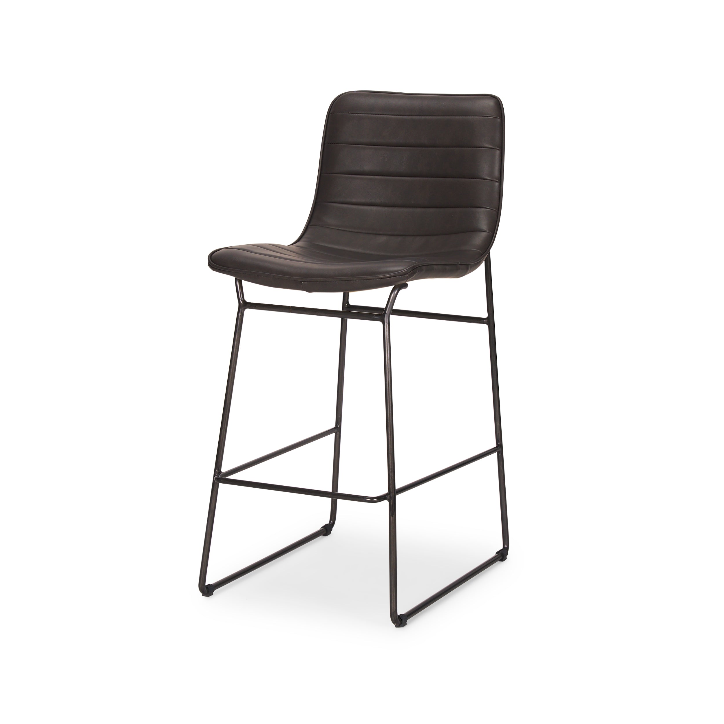 Meritt 37"H Black Faux-Leather Seat with Black Metal Frame Stool