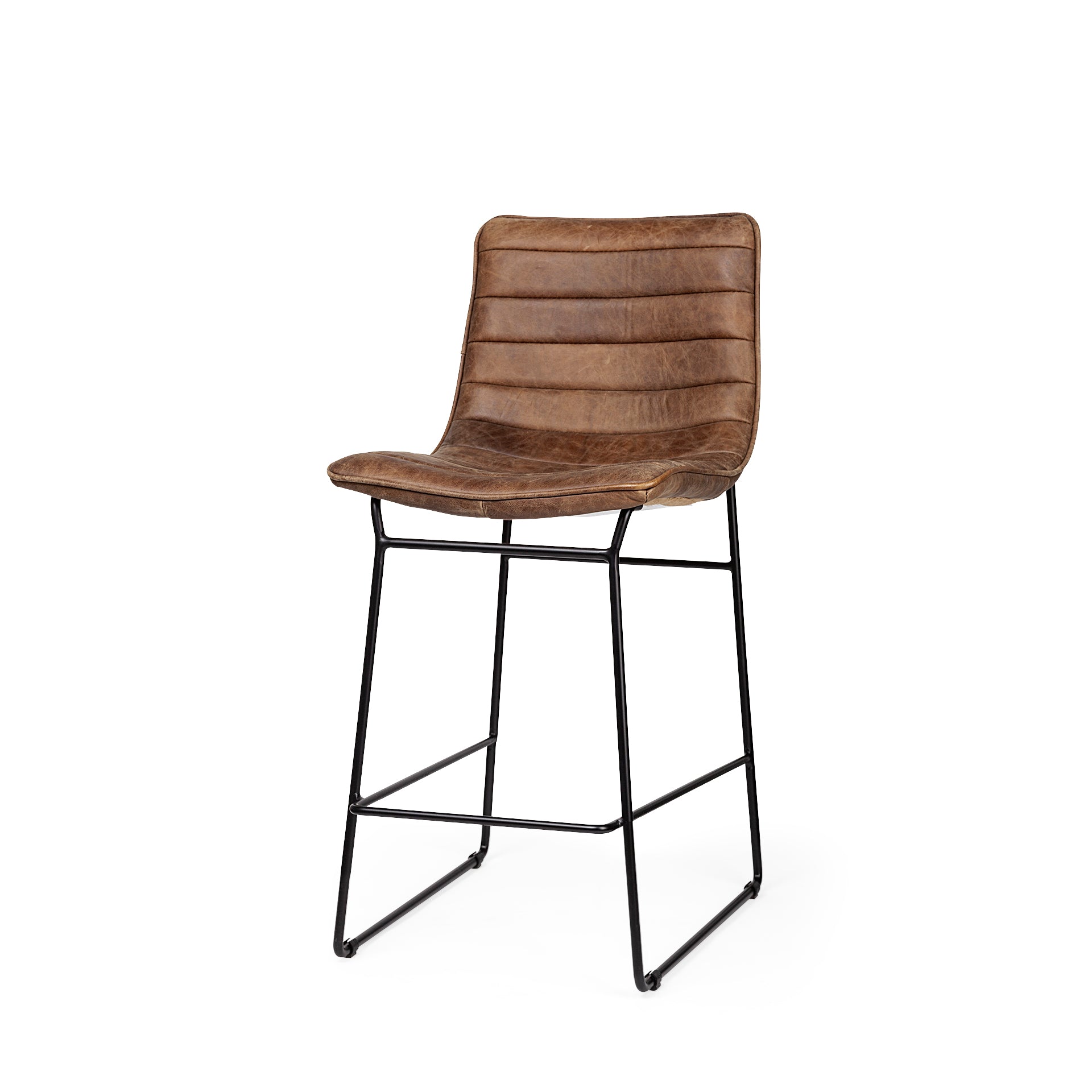 Meritt 37" Brown Leather Seat Black Metal Frame Stool