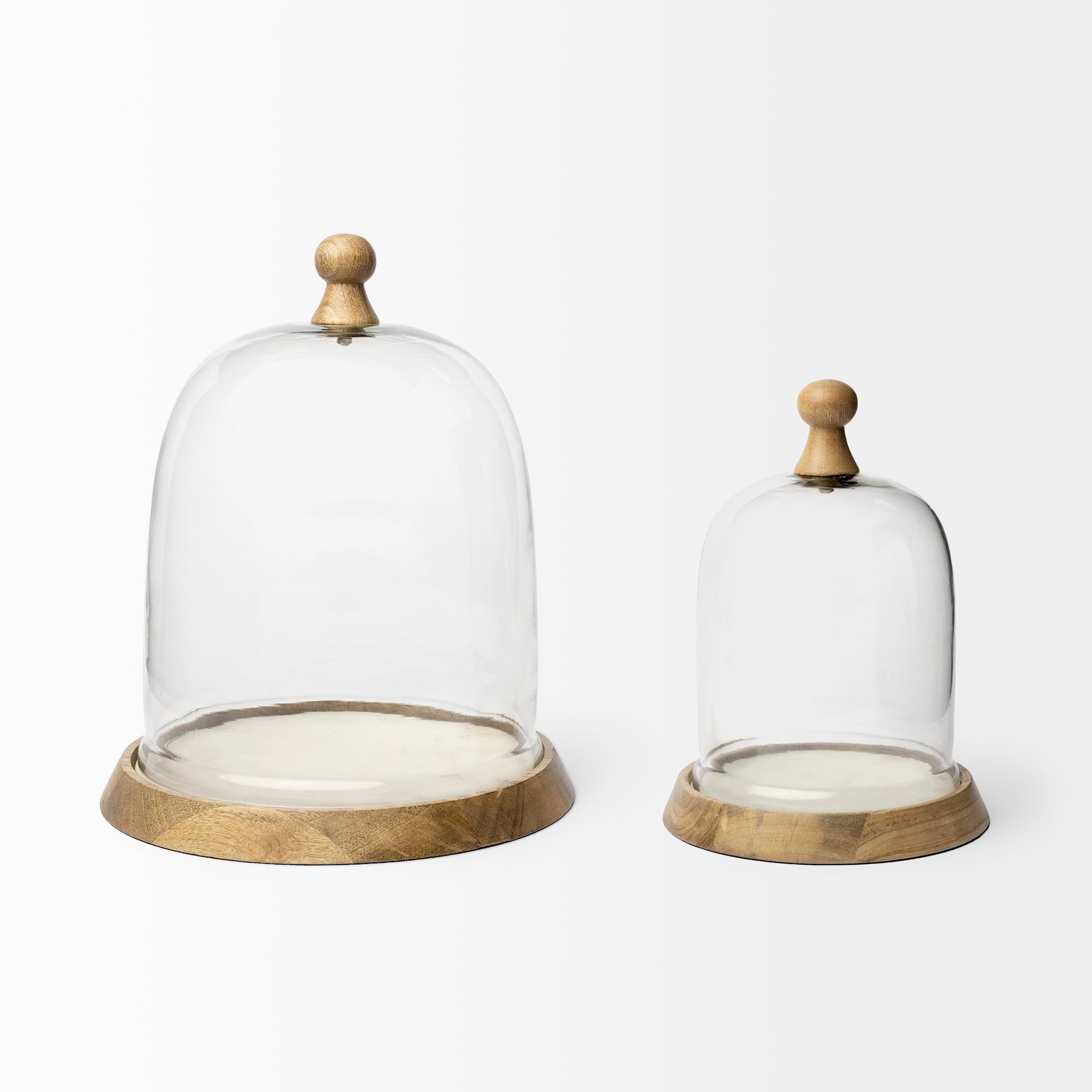 Campana I Small Wooden with White Marble Base Glass Cloche