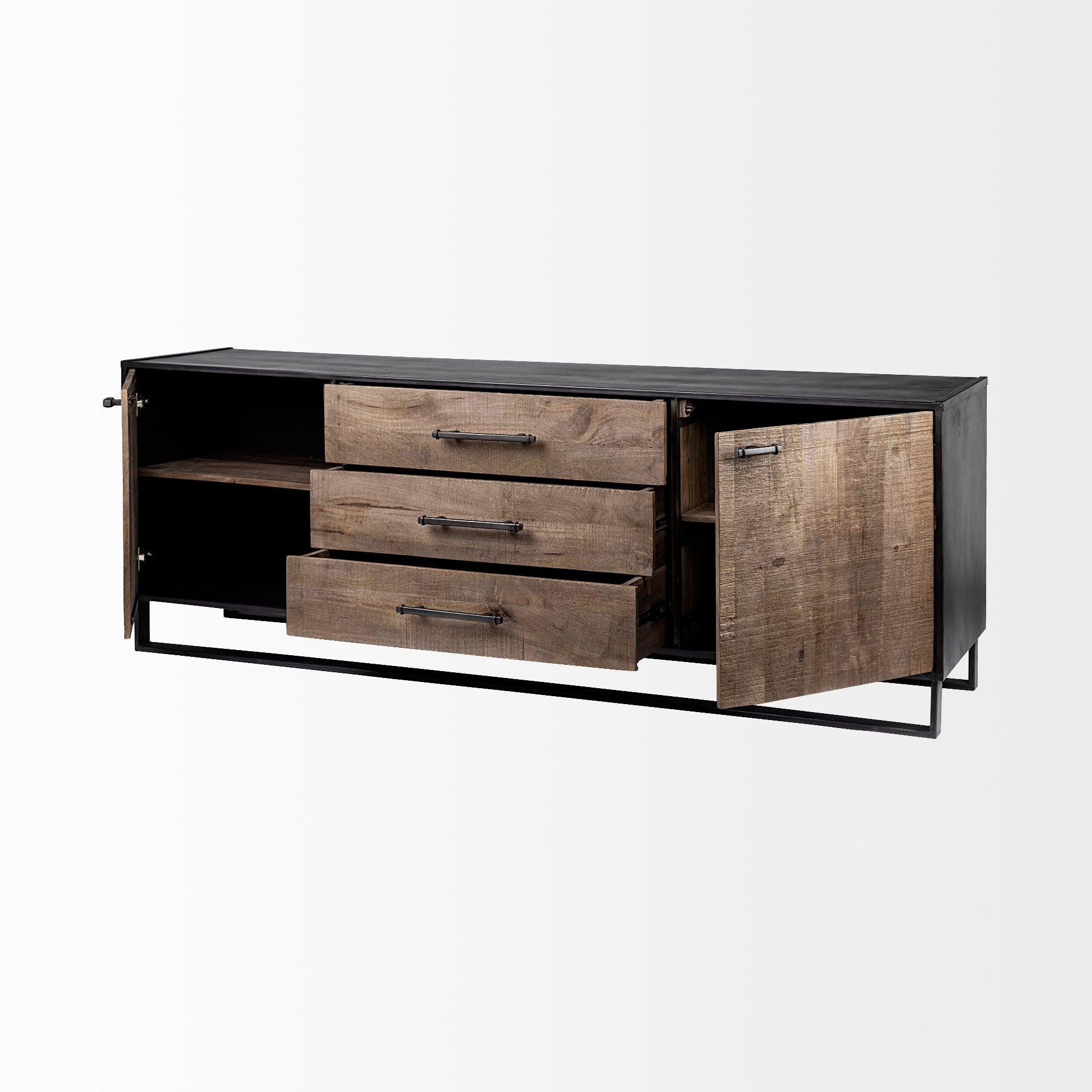 Alvin Brown Solid Wood with Black Metal Frame 3-Drawer 2-Cabinet Door Sideboard Credenzas & Sideboards Mercana , Black Friday Sale Mercana Furniture Sale, Old Bones Co, Mid Century Furniture Sale, Four Hands Furniture, Black Friday Sale Alvin Brown Solid Wood with Black Metal Frame 3-Drawer 2-Cabinet Door Sideboard,Gus Sale, Perigold Alvin Brown Solid Wood with Black Metal Frame 3-Drawer 2-Cabinet Door Sideboard Credenzas & Sideboards Black Friday Sale , Perigold Sale Alvin Brown Solid Wood with Black Metal
