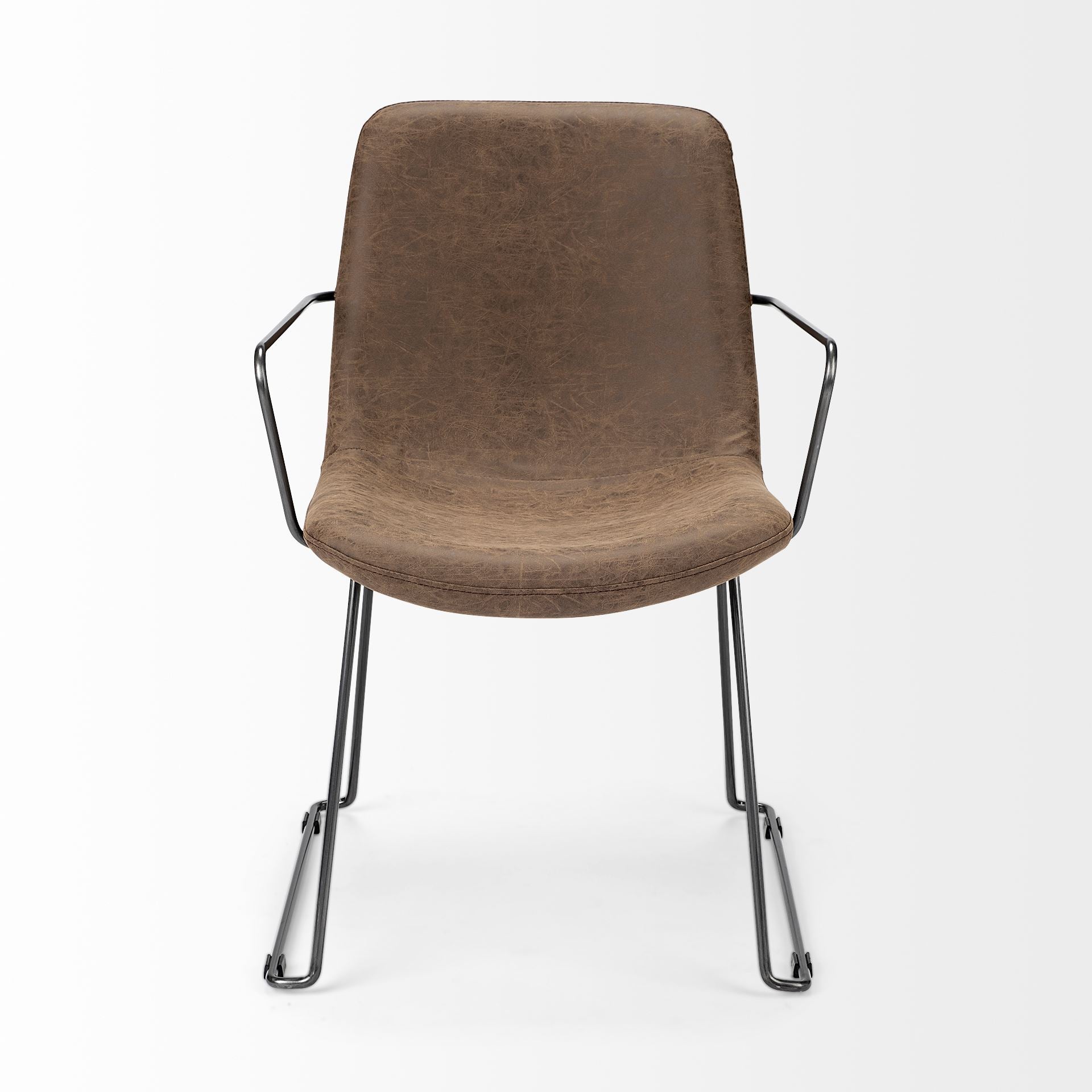 Sawyer II Brown Faux-Leather Seat Black Iron Frame Dining Chair