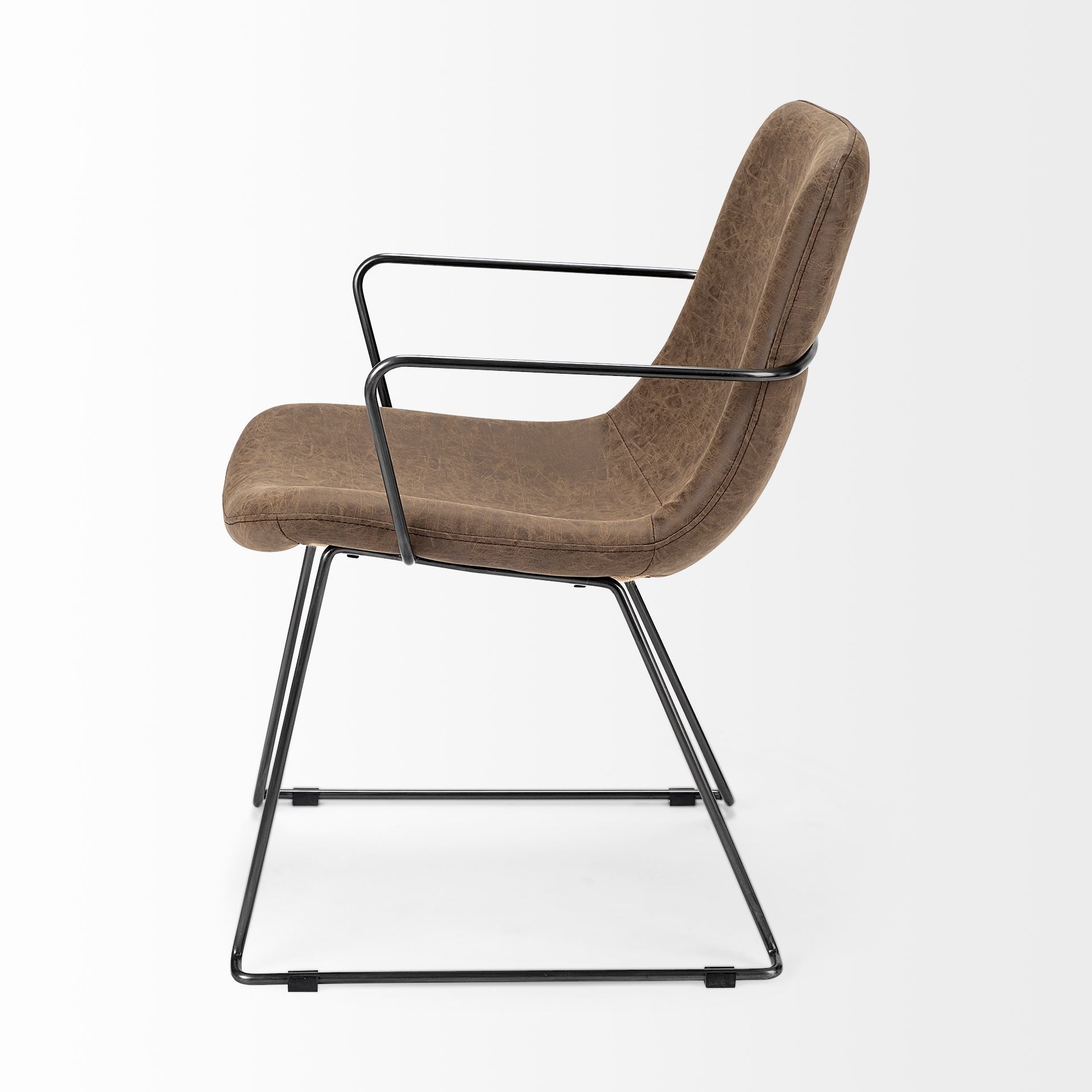 Sawyer II Brown Faux-Leather Seat Black Iron Frame Dining Chair