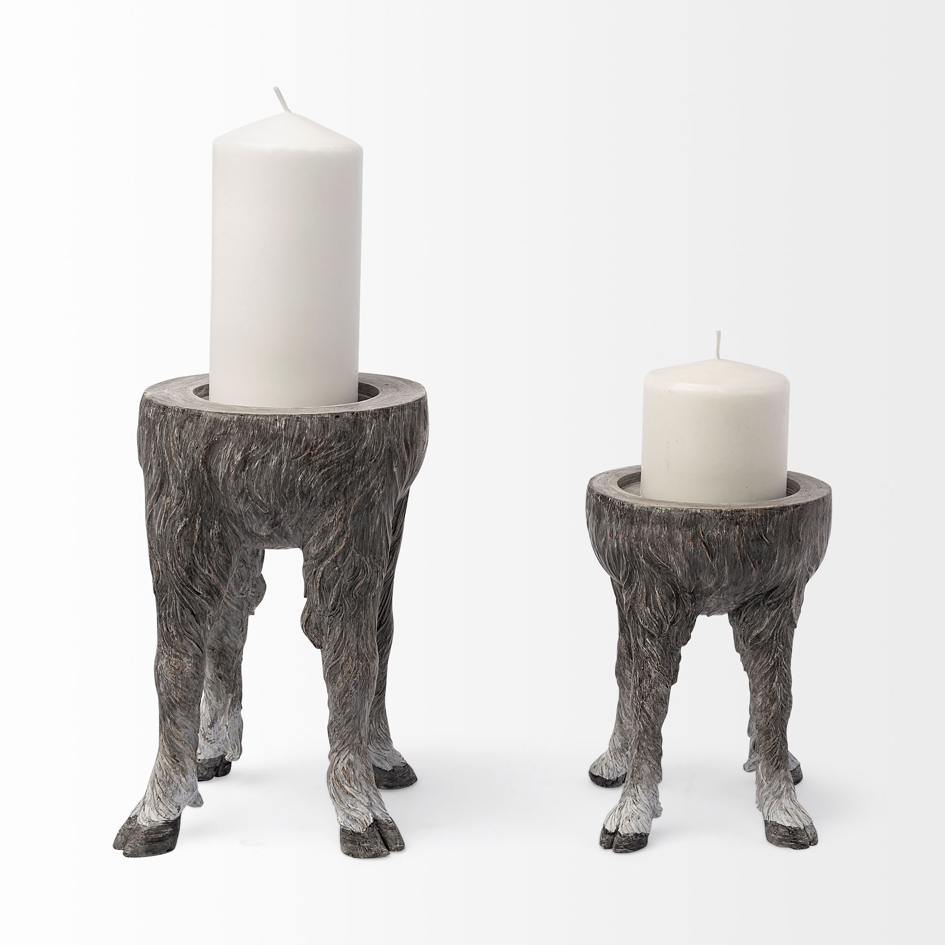 Pan Gray Ceramic Hoofed Table Candle Holder