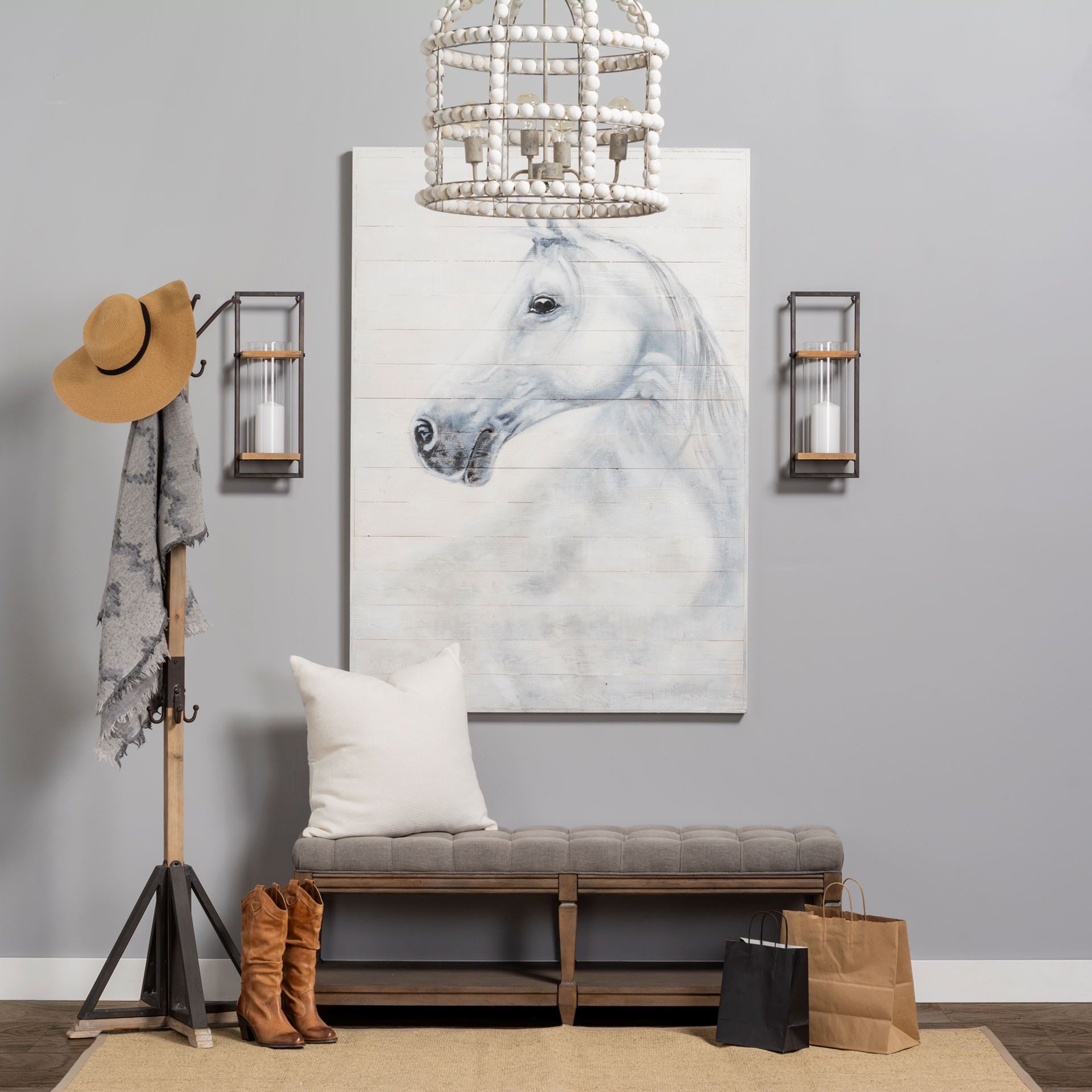 Lamda Black Metal and Light Brown Wood Coat Rack