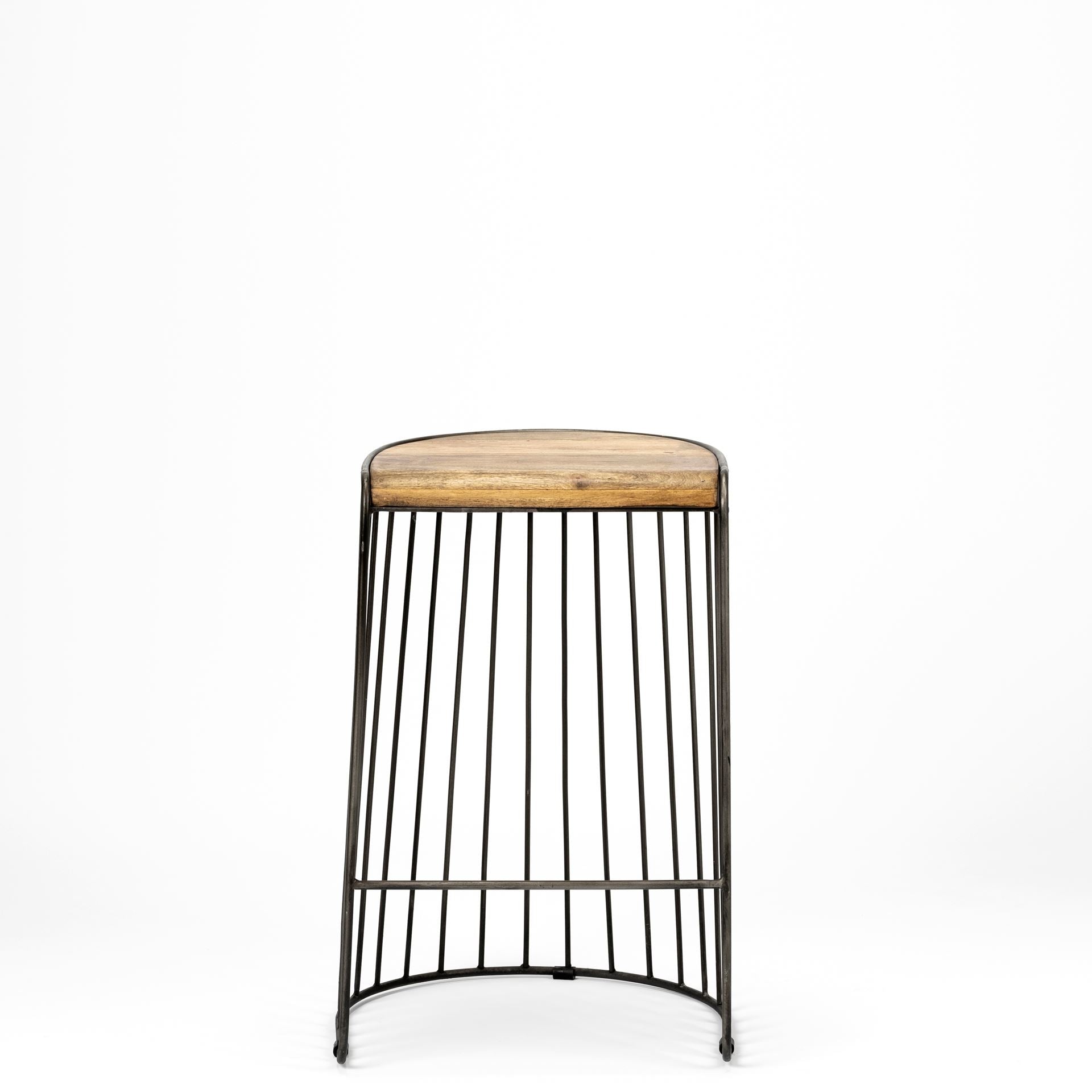 Seagram 25.6" Seat Height Brown Wood Seat Black Metal Frame Stool