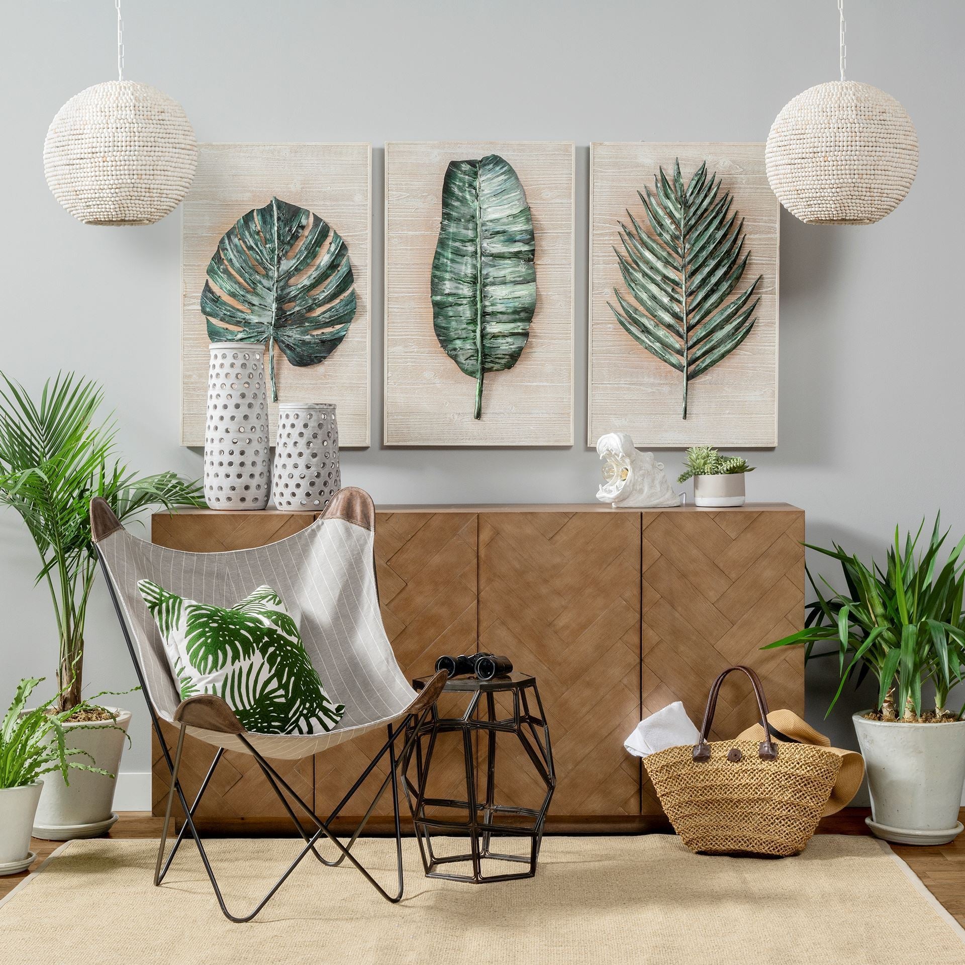 Boyle Green Tropical Palm Leaf Decorative Pillow Cover