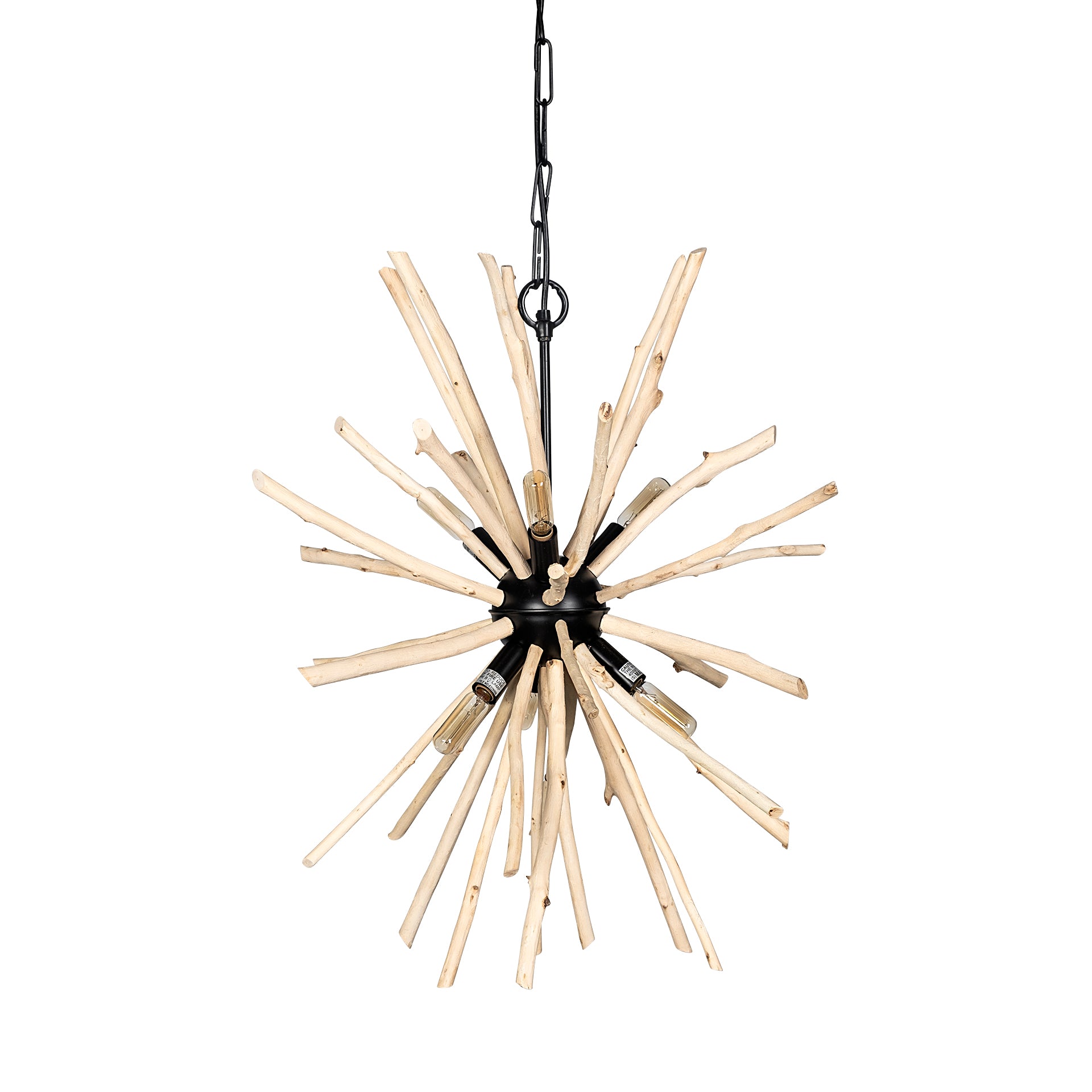 Jules Blonde Wood and Black Metal Six Bulb Chandelier Light