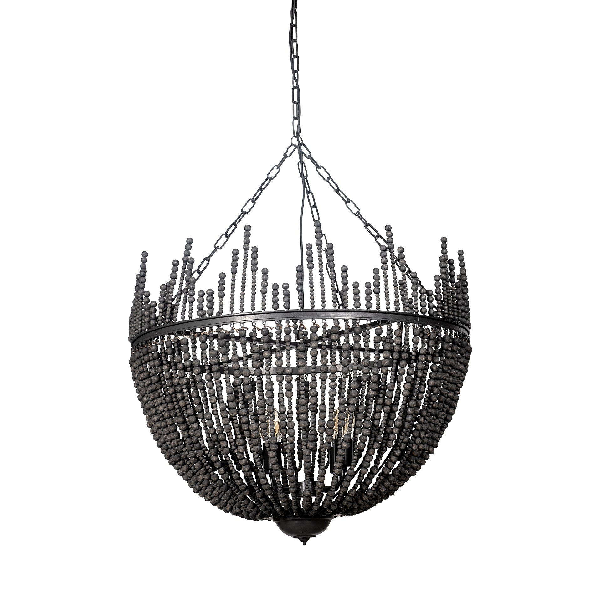 Liam I Black Wooden Bead Bowl-Style Four Bulb Chandelier
