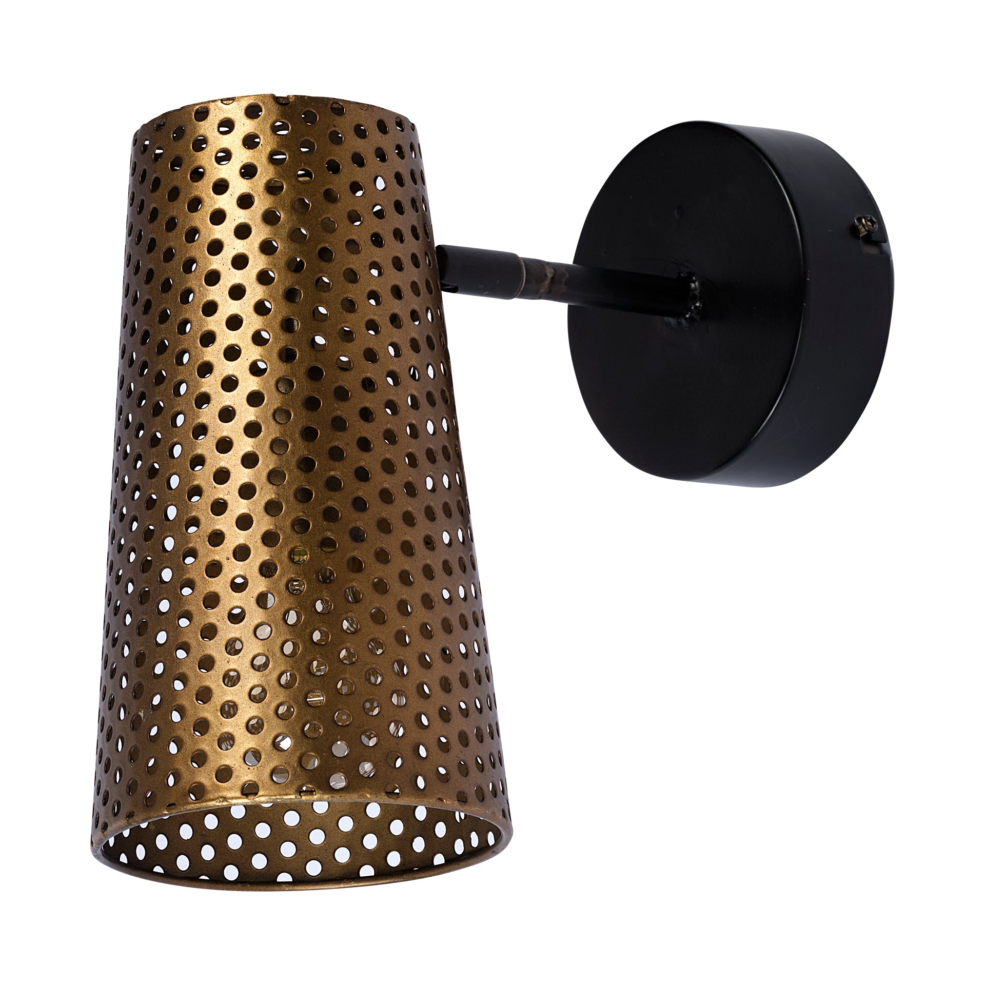 Wesley I Gold Toned Perforated Metal Cone Wall Sconce