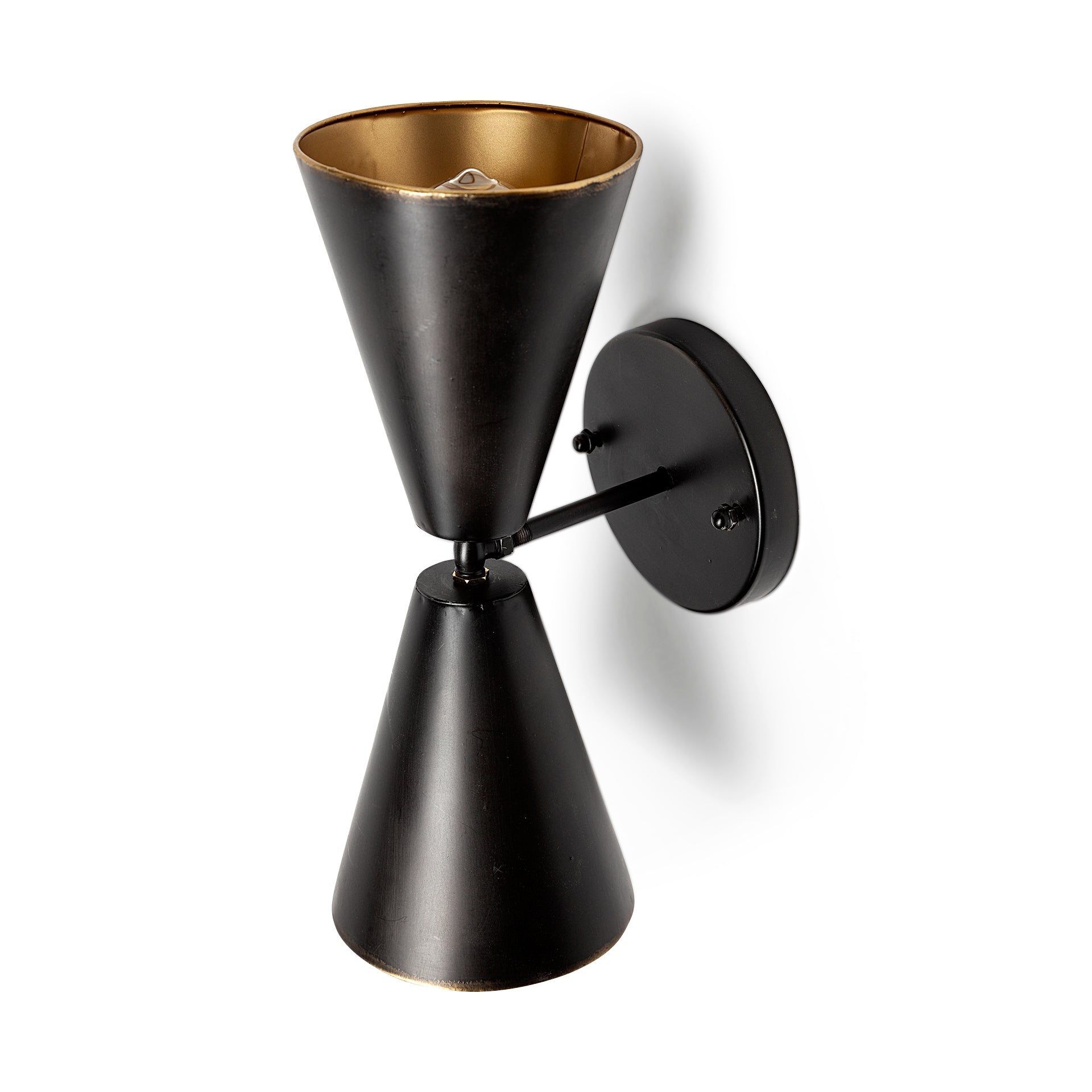 Eris II Black Metal with Gold Accent Double-Cone Wall Sconce
