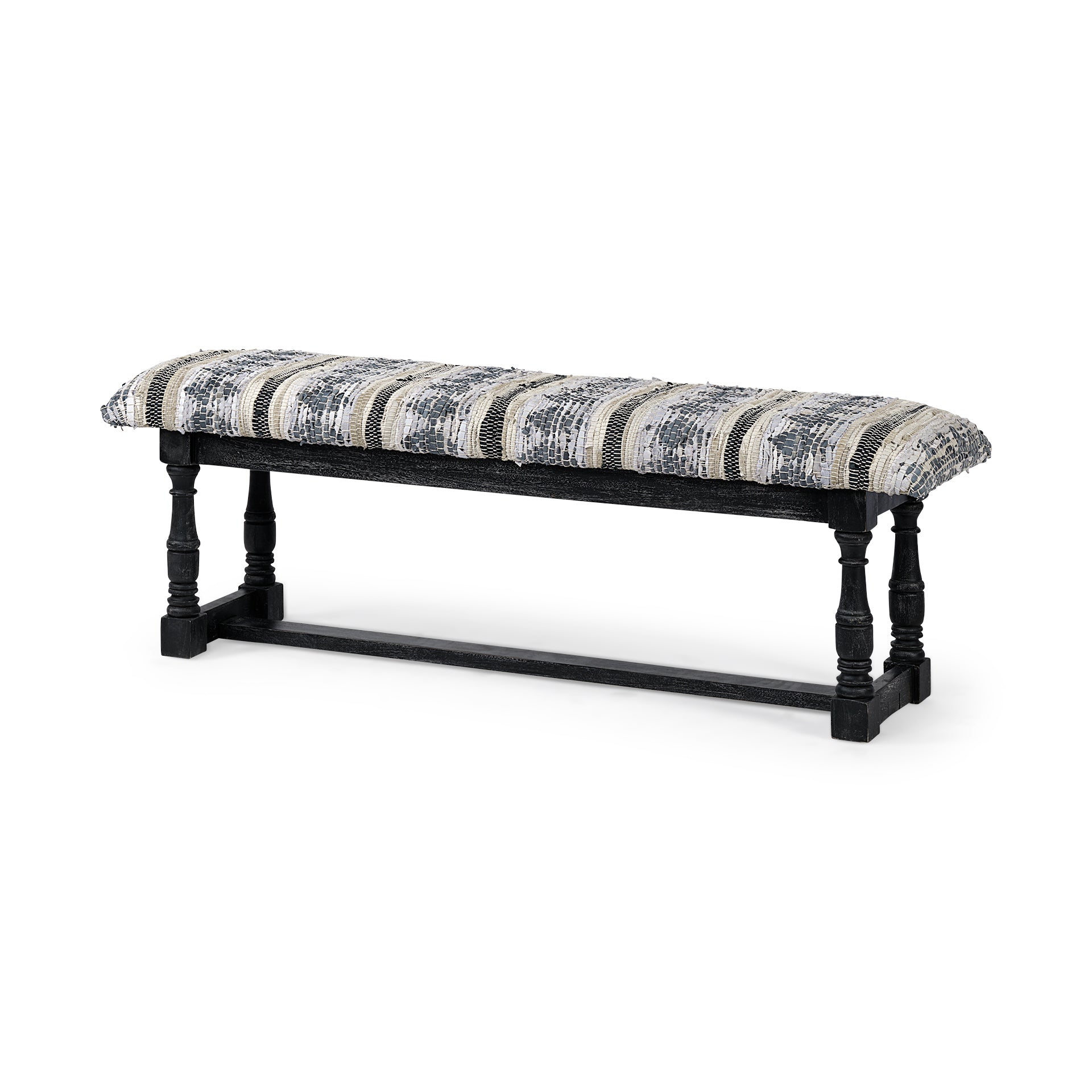 Denison II Black Wood Base Woven-Leather Cushion Top Accent Bench