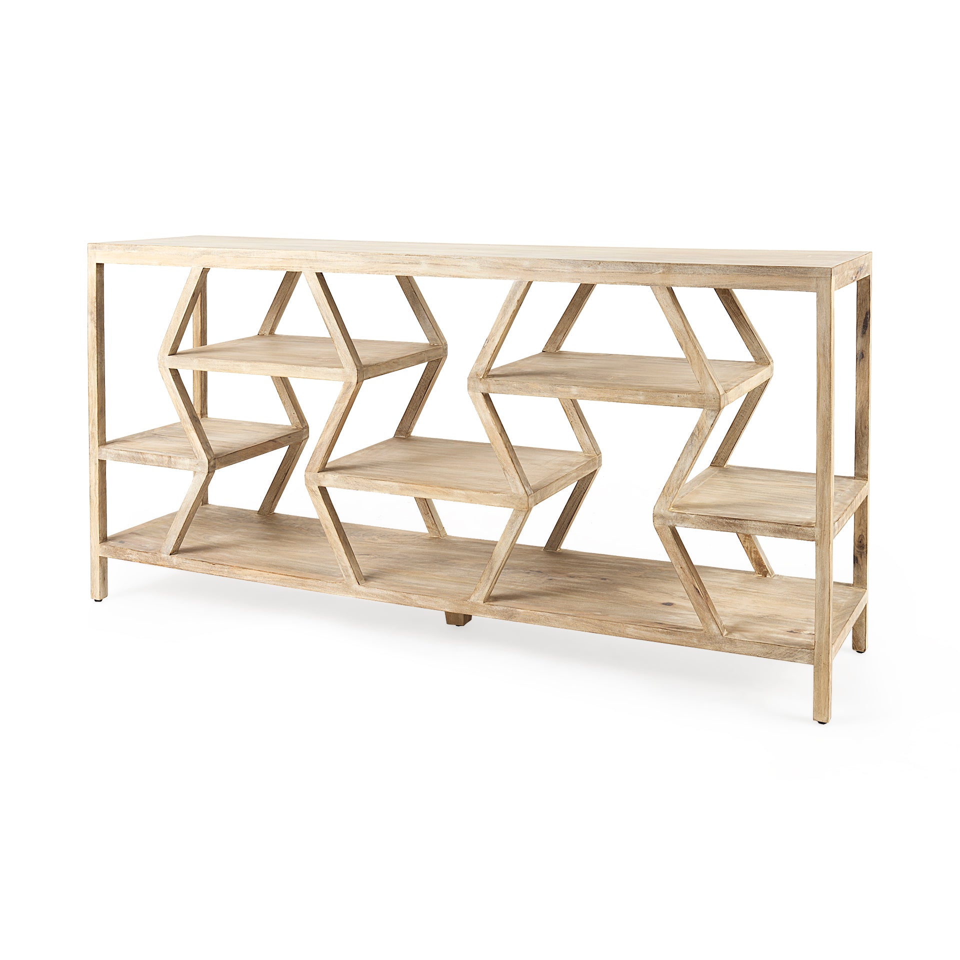 Dayton II Natural Wooden Multi-Level Shelf Console Table
