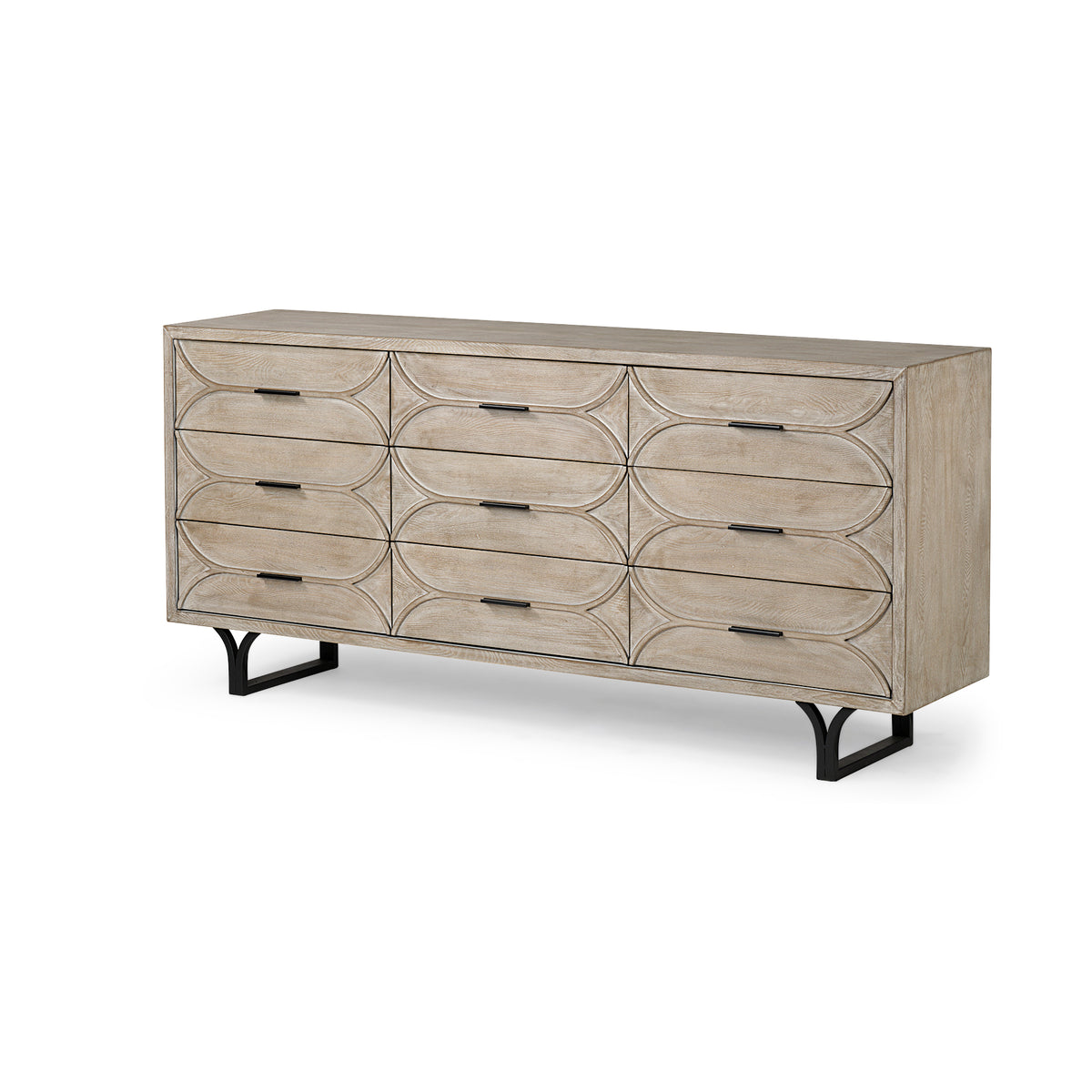 Giselle II Brown Fir Veneer with Black Metal Leg 9-Drawer Sideboard
