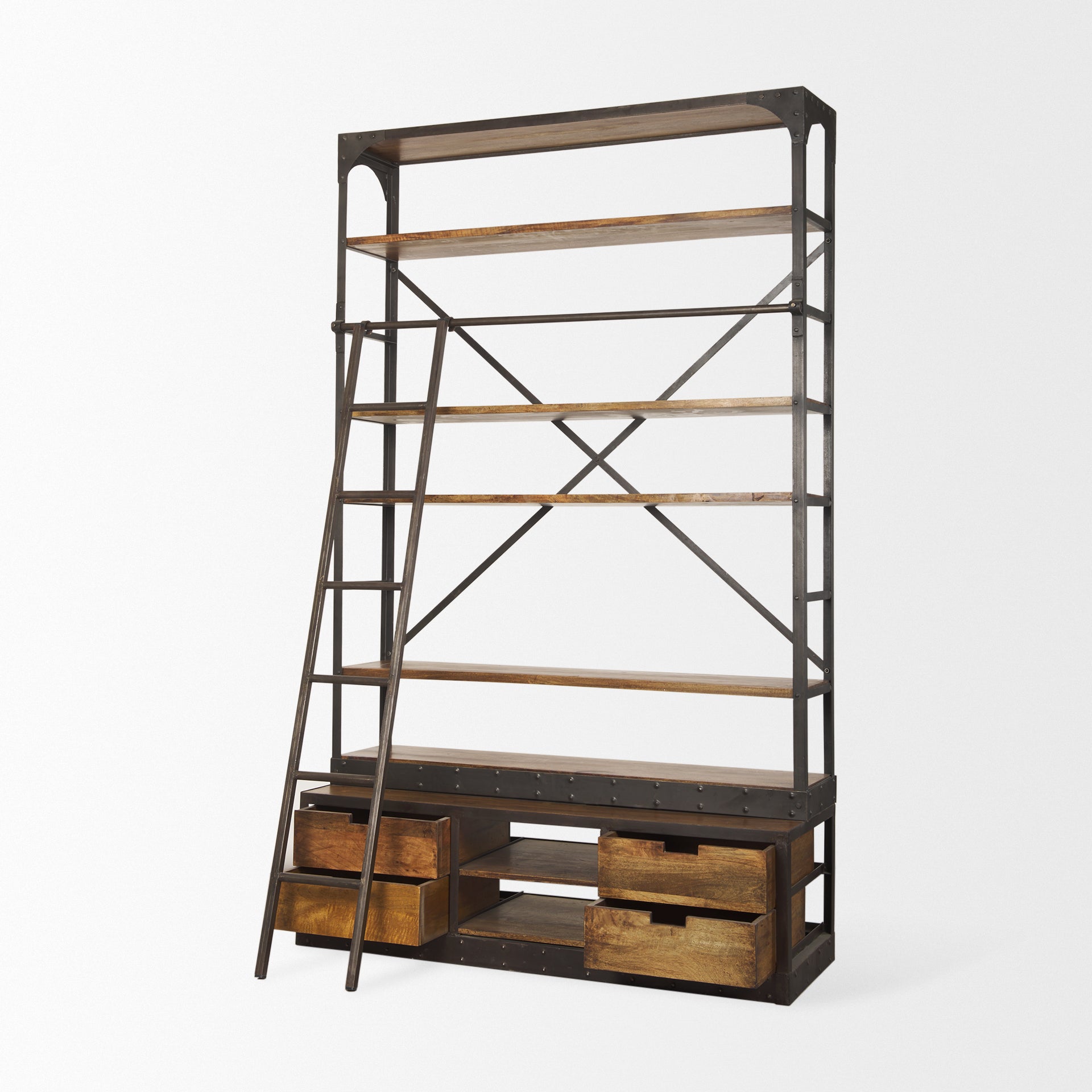 Brodie II Medium Brown Wood Black Ladder 4-Shelf Shelving Unit Bookcases & Shelves Mercana , Black Friday Sale Mercana Furniture Sale, Old Bones Co, Mid Century Furniture Sale, Four Hands Furniture, Black Friday Sale Brodie II Medium Brown Wood Black Ladder 4-Shelf Shelving Unit,Gus Sale, Perigold Brodie II Medium Brown Wood Black Ladder 4-Shelf Shelving Unit Bookcases & Shelves Black Friday Sale , Perigold Sale Brodie II Medium Brown Wood Black Ladder 4-Shelf Shelving Unit,Brodie II Medium Brown Wood Black