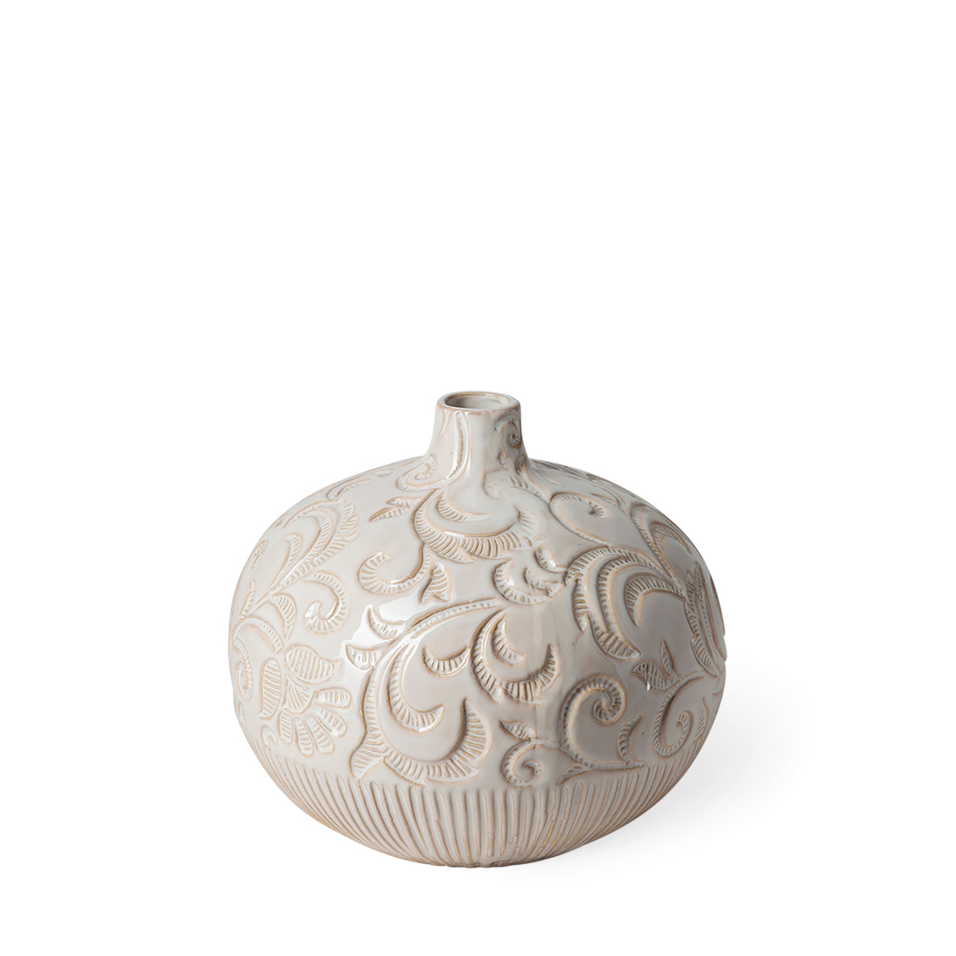 Jadiza II Medium White Glaze Floral Pattern Vase