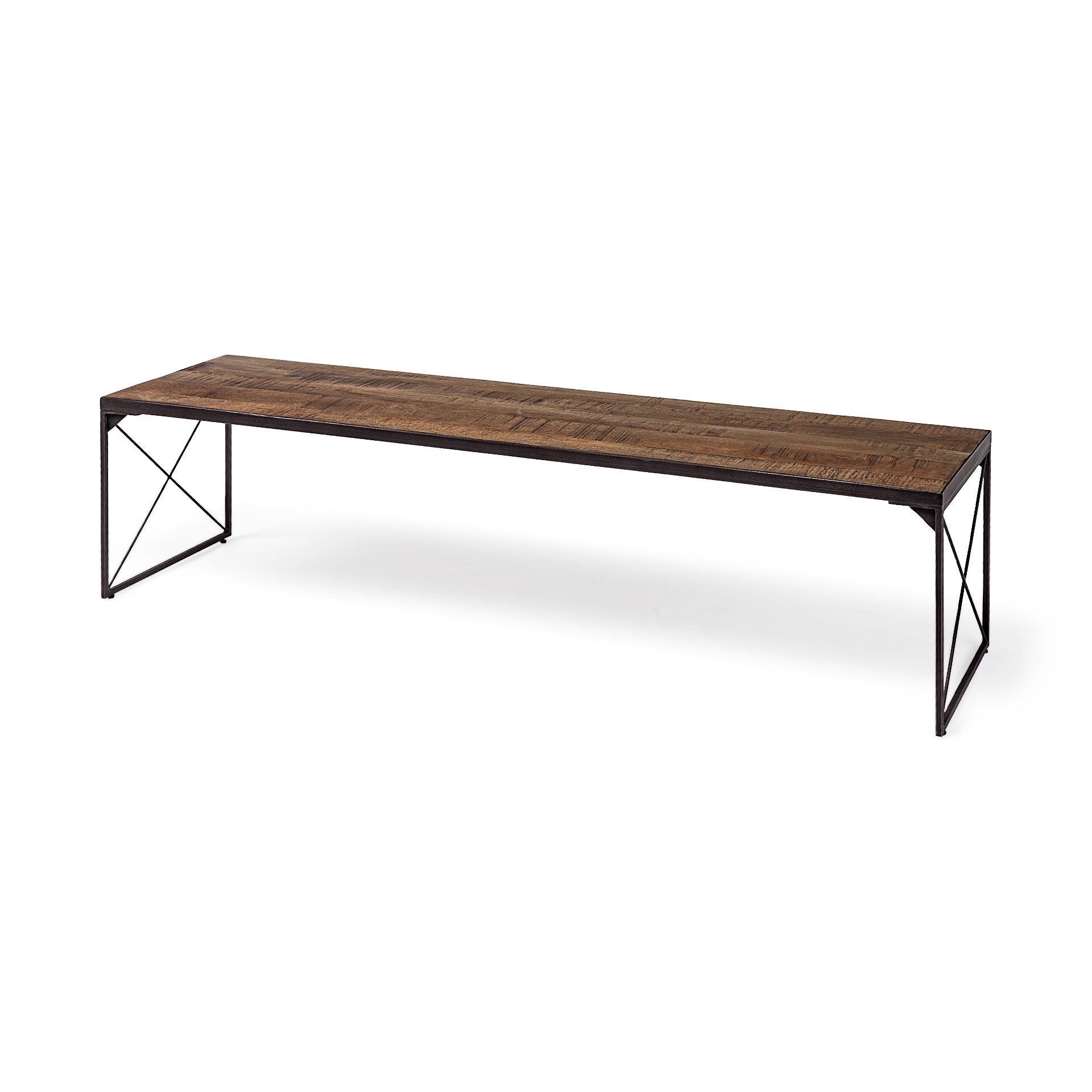 Trestman III Brown Wood Top with Black Iron Base Accent Bench