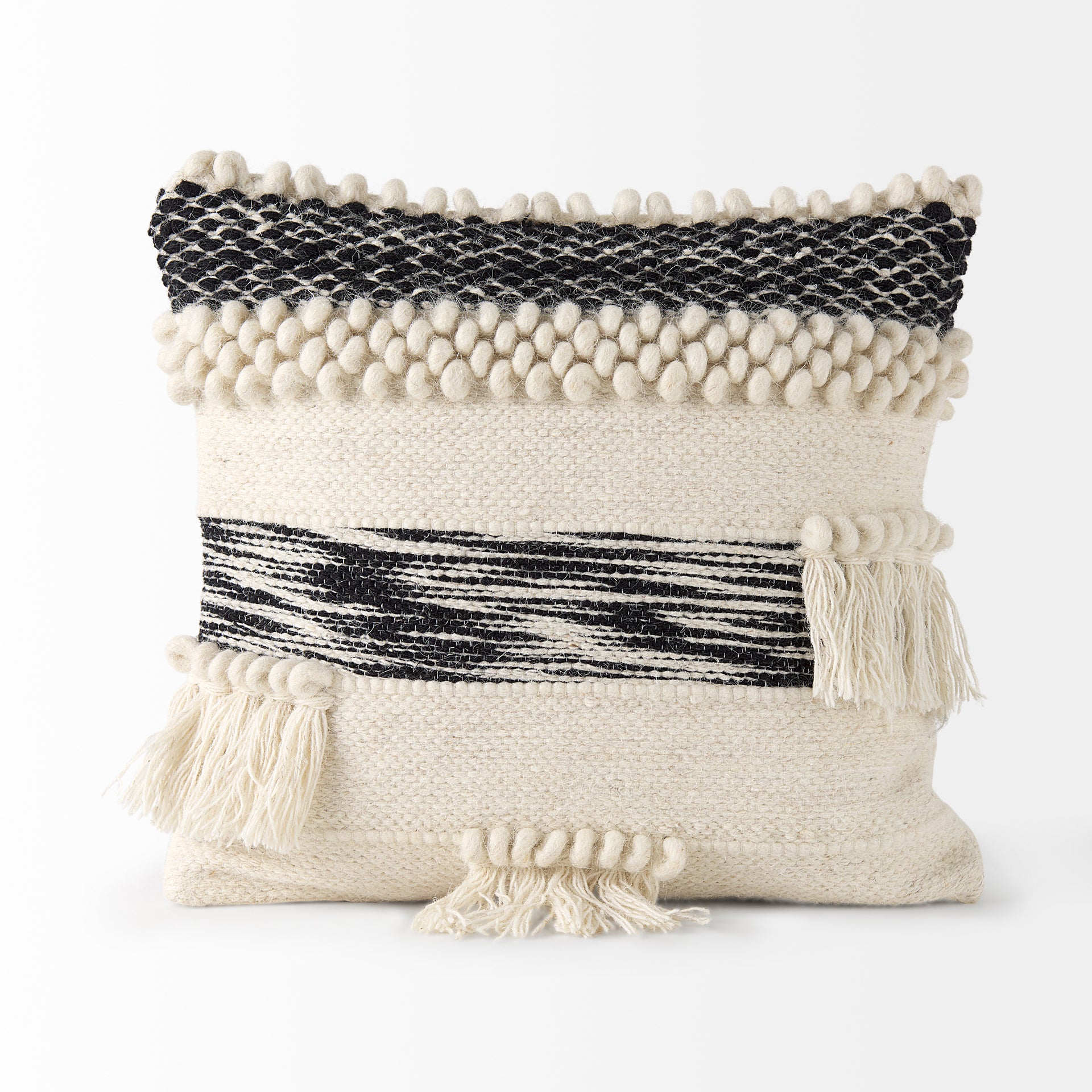 Beardell Cream and Black Details With Tassels Decorative Pillow Cover
