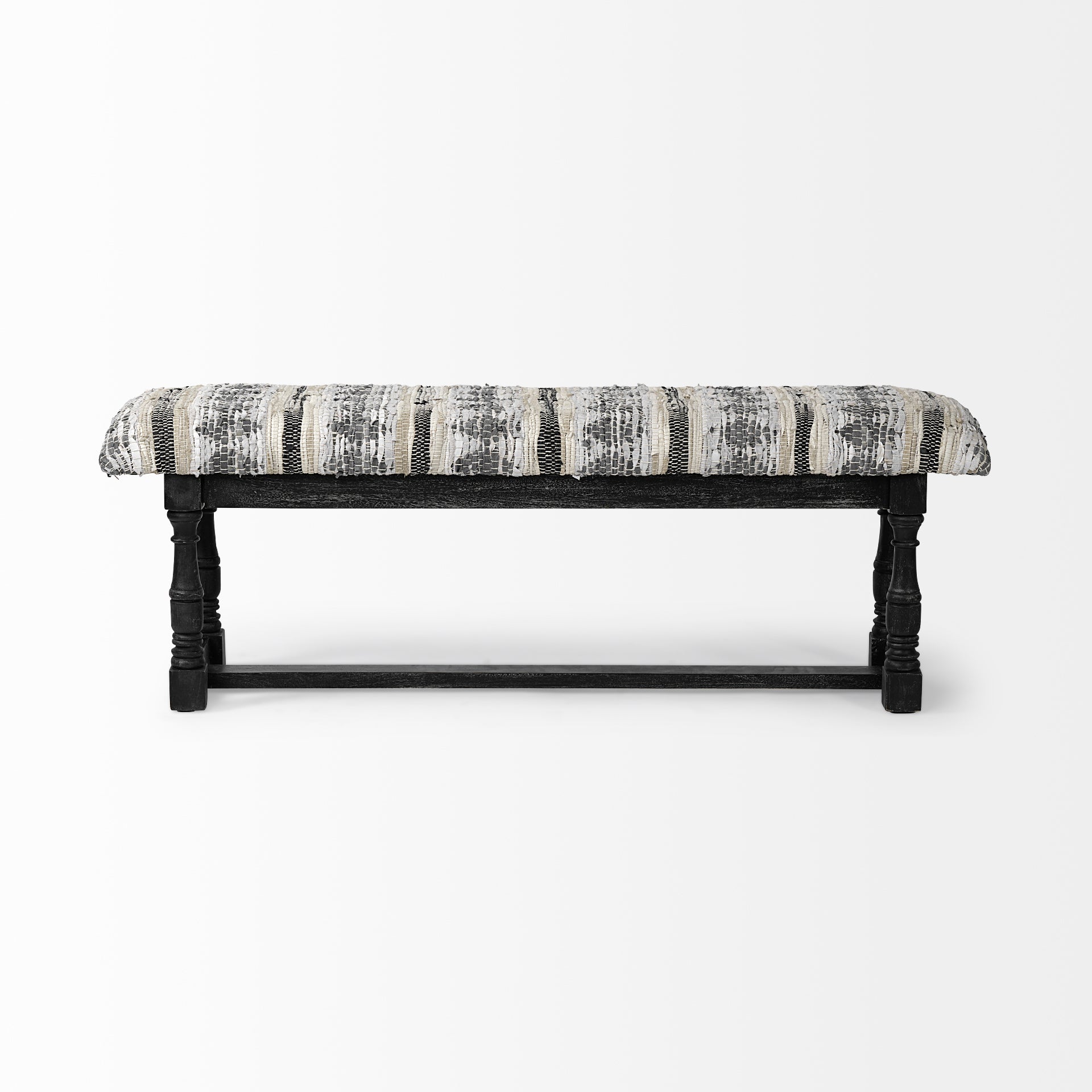 Denison II Black Wood Base Woven-Leather Cushion Top Accent Bench