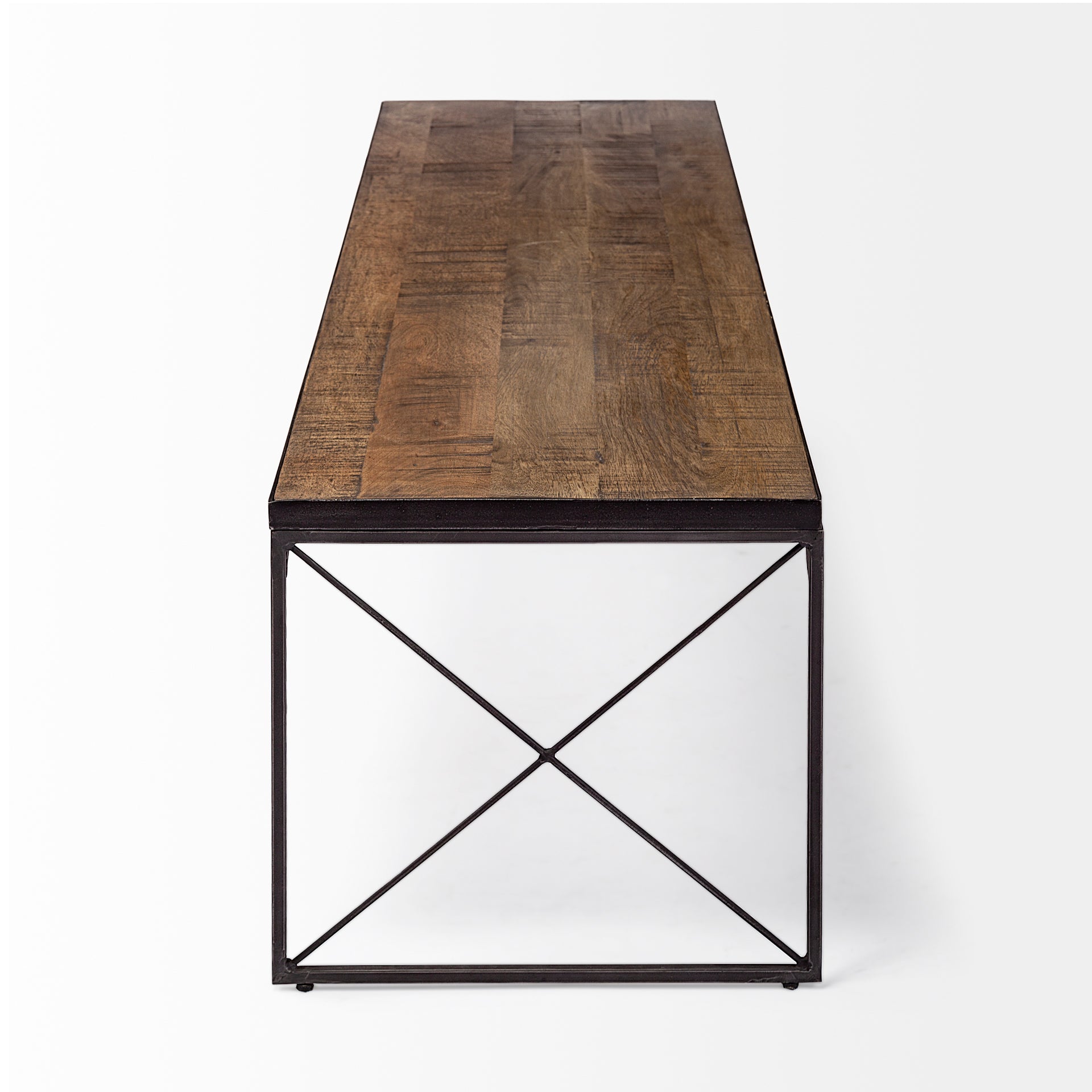 Trestman III Brown Wood Top with Black Iron Base Accent Bench