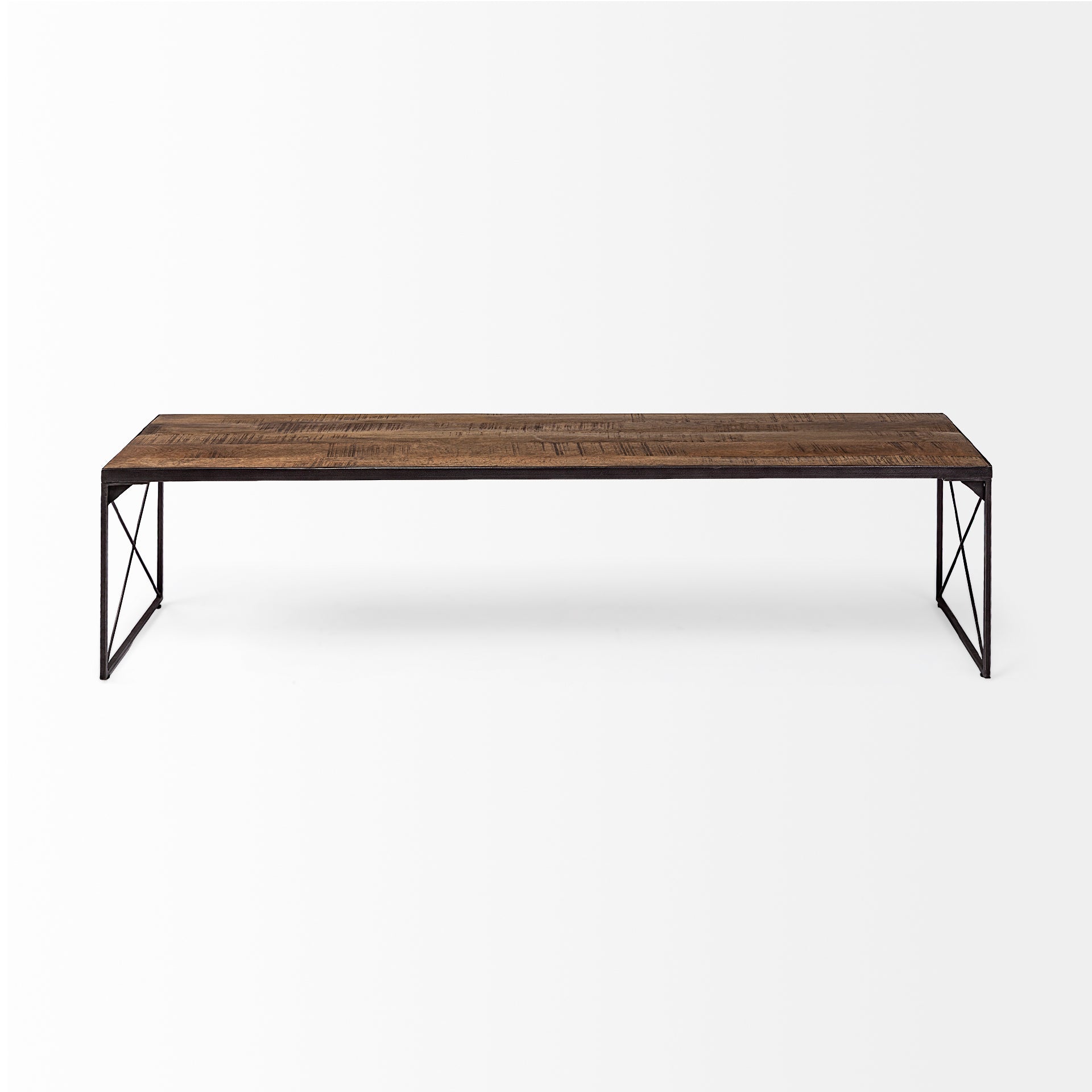 Trestman III Brown Wood Top with Black Iron Base Accent Bench