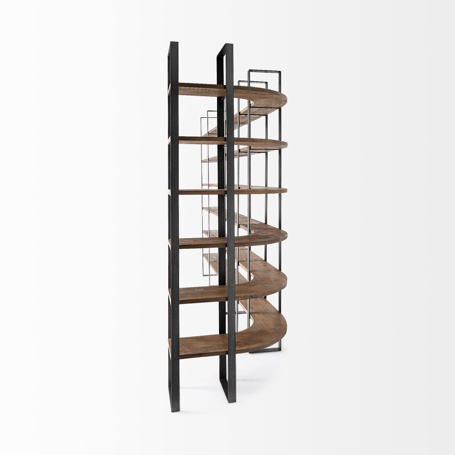 Turner II Curved Dark Brown Wood And Black Iron 6-Shelving Unit Bookcases & Shelves Mercana , Black Friday Sale Mercana Furniture Sale, Old Bones Co, Mid Century Furniture Sale, Four Hands Furniture, Black Friday Sale Turner II Curved Dark Brown Wood And Black Iron 6-Shelving Unit,Gus Sale, Perigold Turner II Curved Dark Brown Wood And Black Iron 6-Shelving Unit Bookcases & Shelves Black Friday Sale , Perigold Sale Turner II Curved Dark Brown Wood And Black Iron 6-Shelving Unit,Turner II Curved Dark Brown W