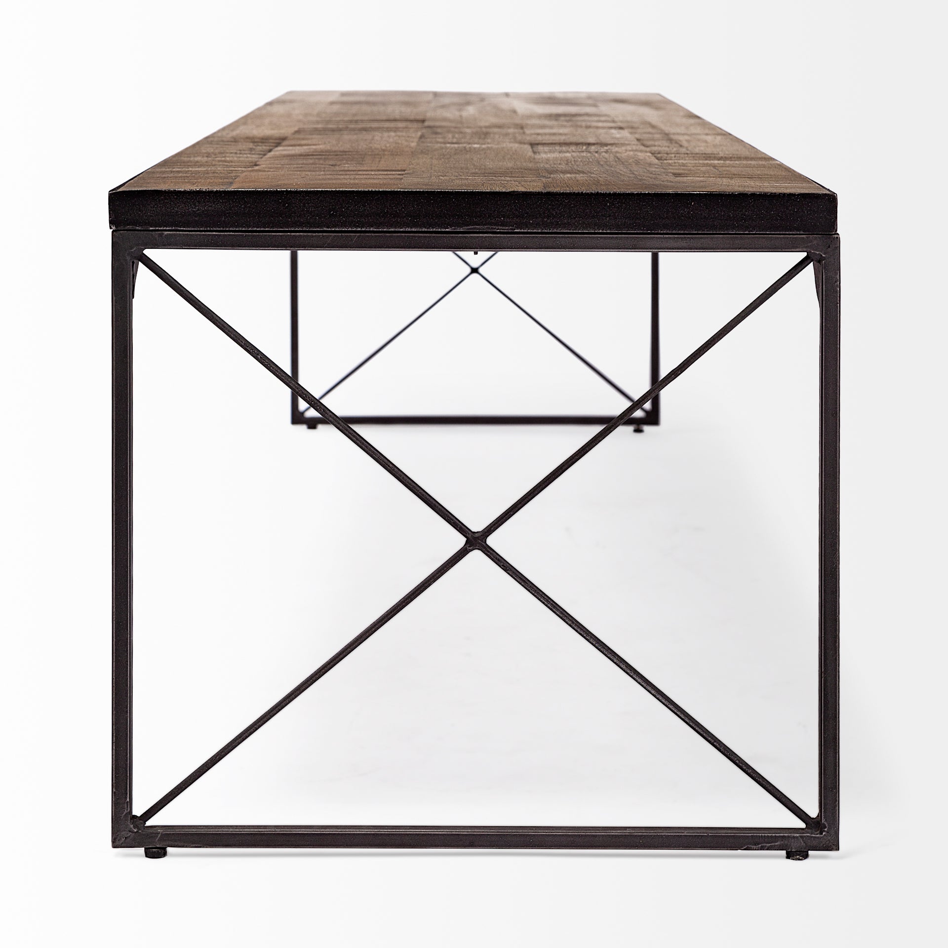 Trestman III Brown Wood Top with Black Iron Base Accent Bench