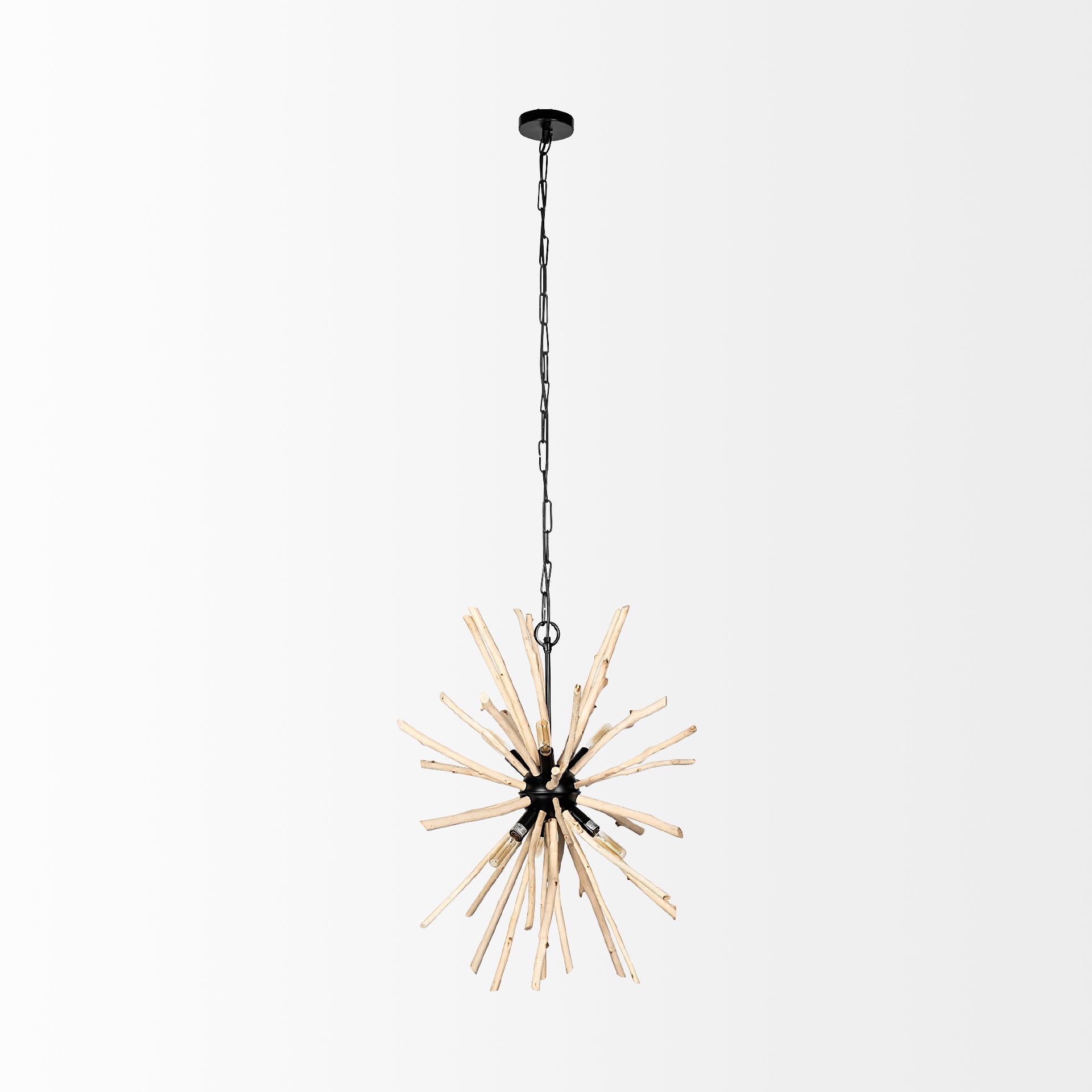Jules Blonde Wood and Black Metal Six Bulb Chandelier Light