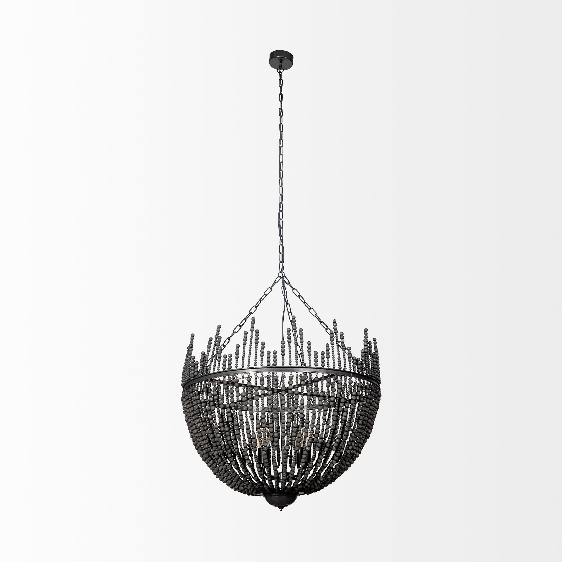 Liam I Black Wooden Bead Bowl-Style Four Bulb Chandelier