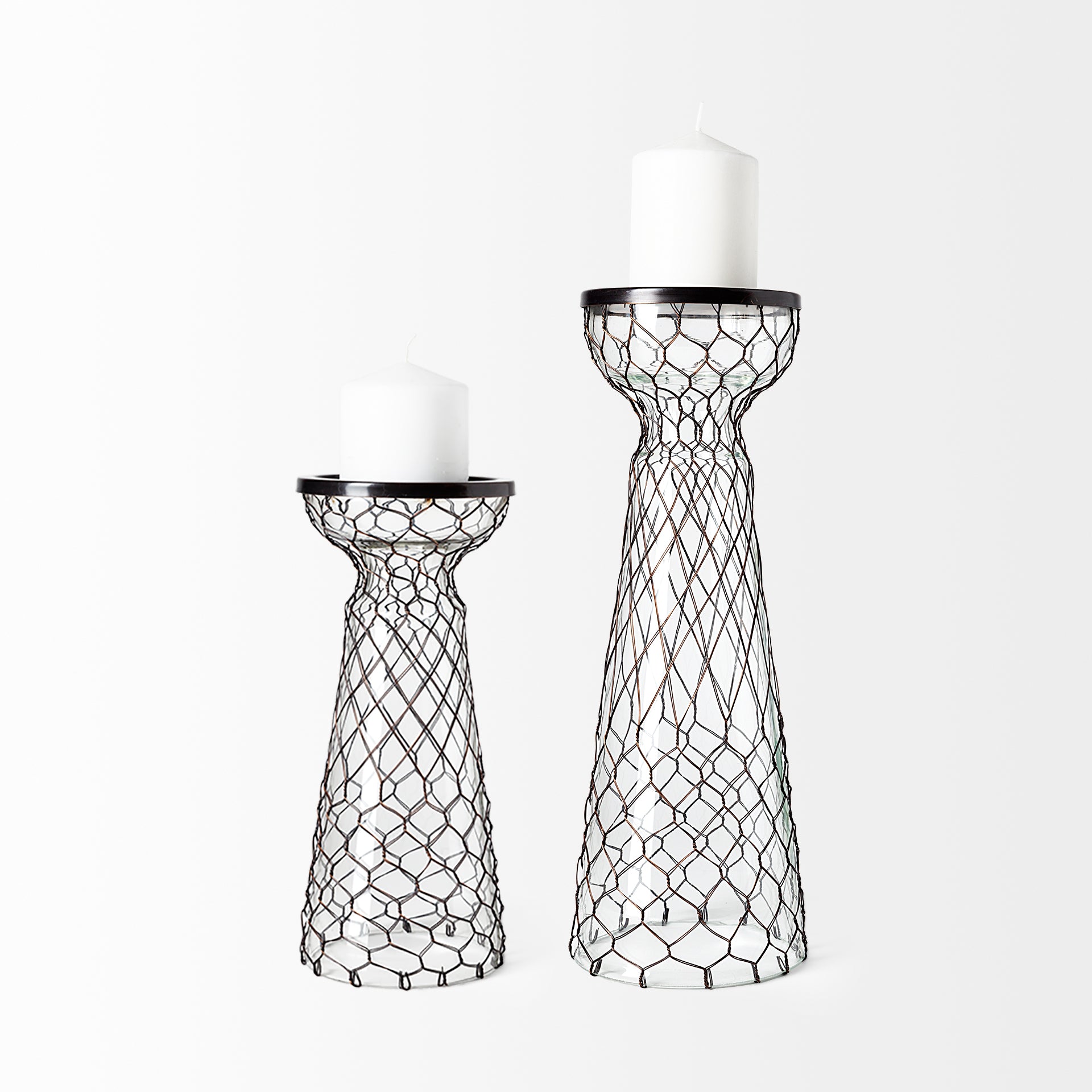 Shandra I Small Glass with Metal Wire Snakeskin Pattern Table Candle Holder