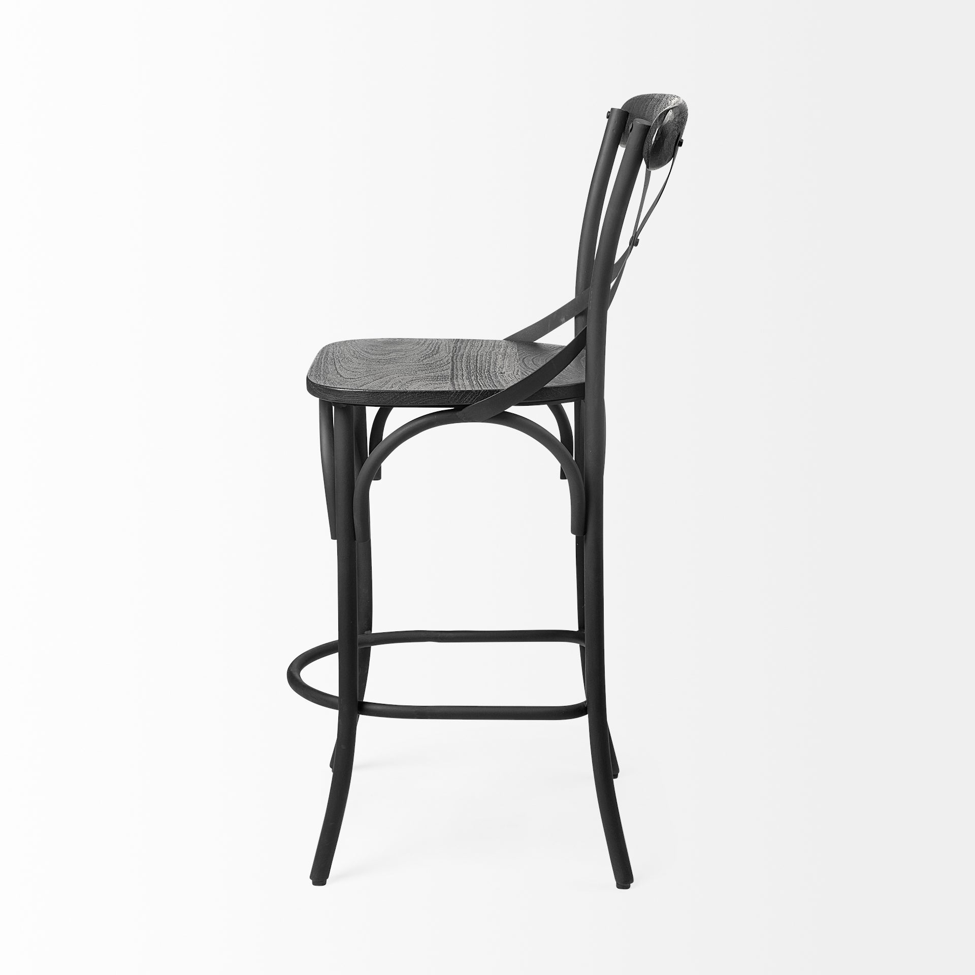 Etienne 26.25" Seat Height Black Wood Seat Black Metal Base Stool