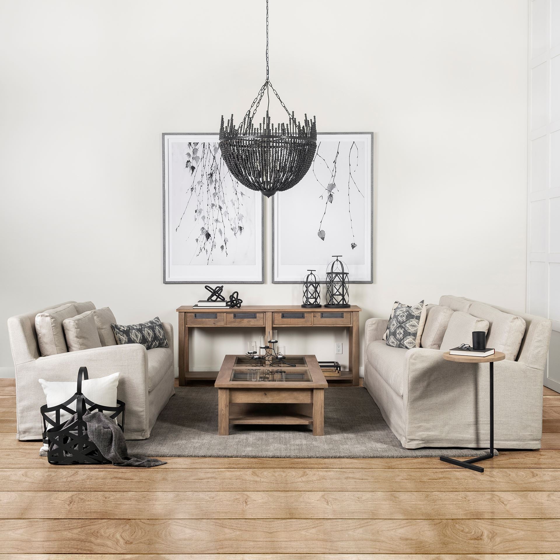 Liam I Black Wooden Bead Bowl-Style Four Bulb Chandelier
