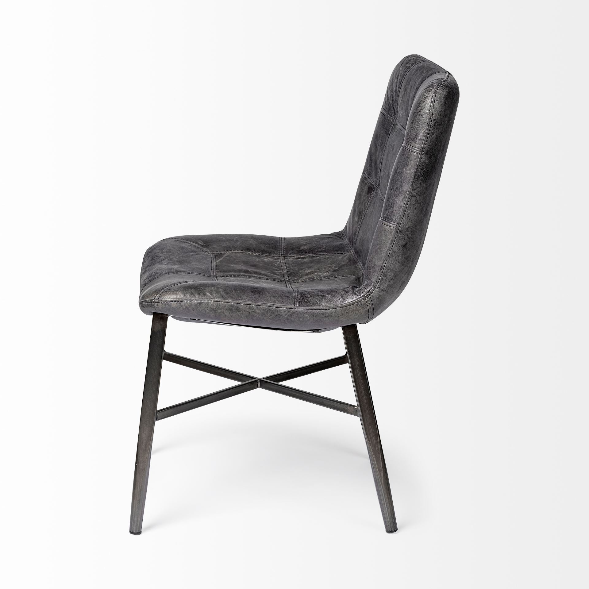 Horsdal Black Genuine Leather Seat with Black Metal Frame Dining Chair