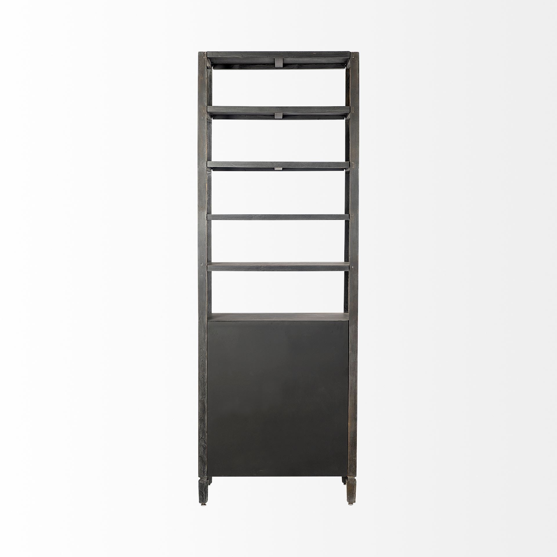 Sunnyvale Dark Brown Solid Wood and Mirrored Glass Four Shelf Shelving Unit
