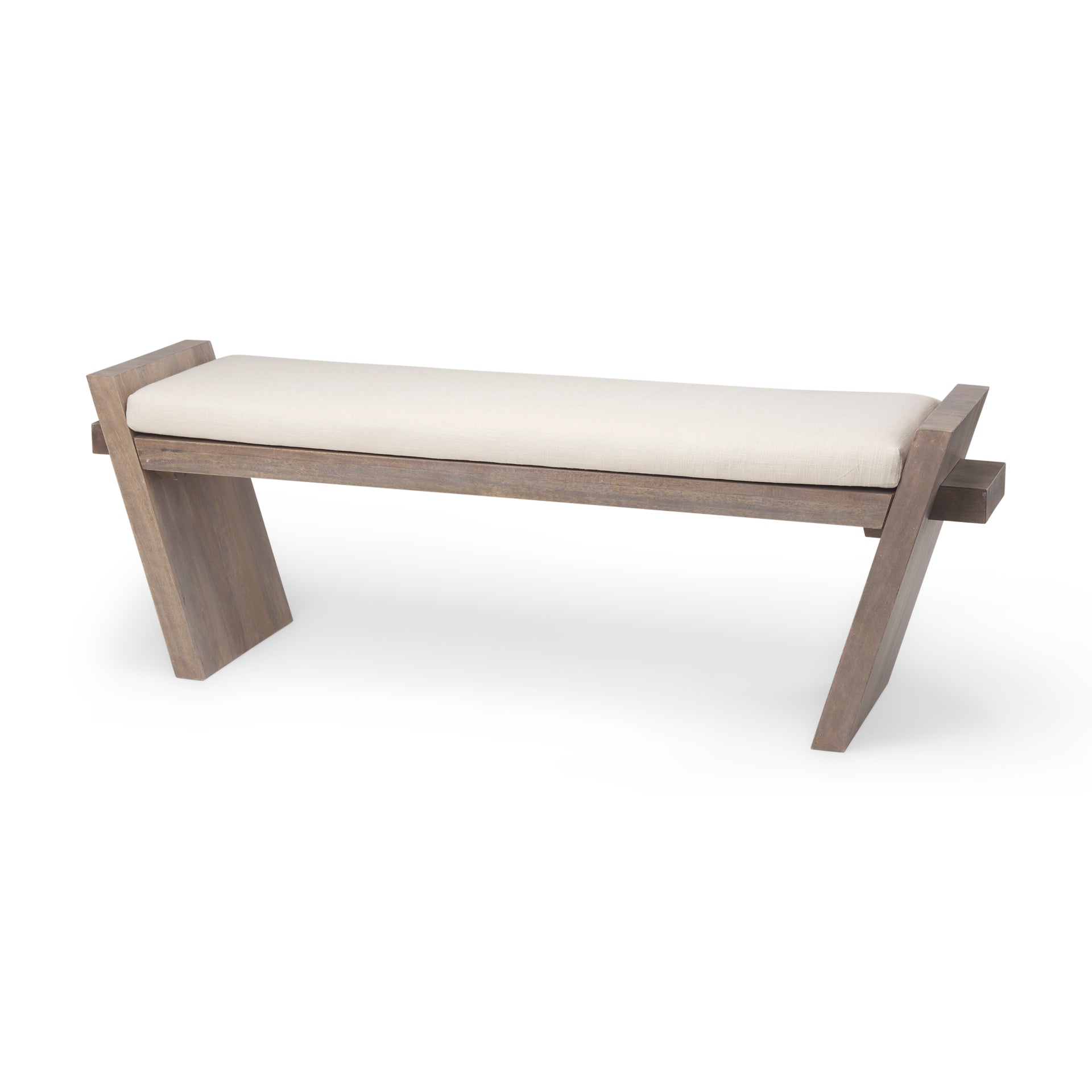 Elaine I Brown Wood Upholstered Cream Seat Entryway Bench