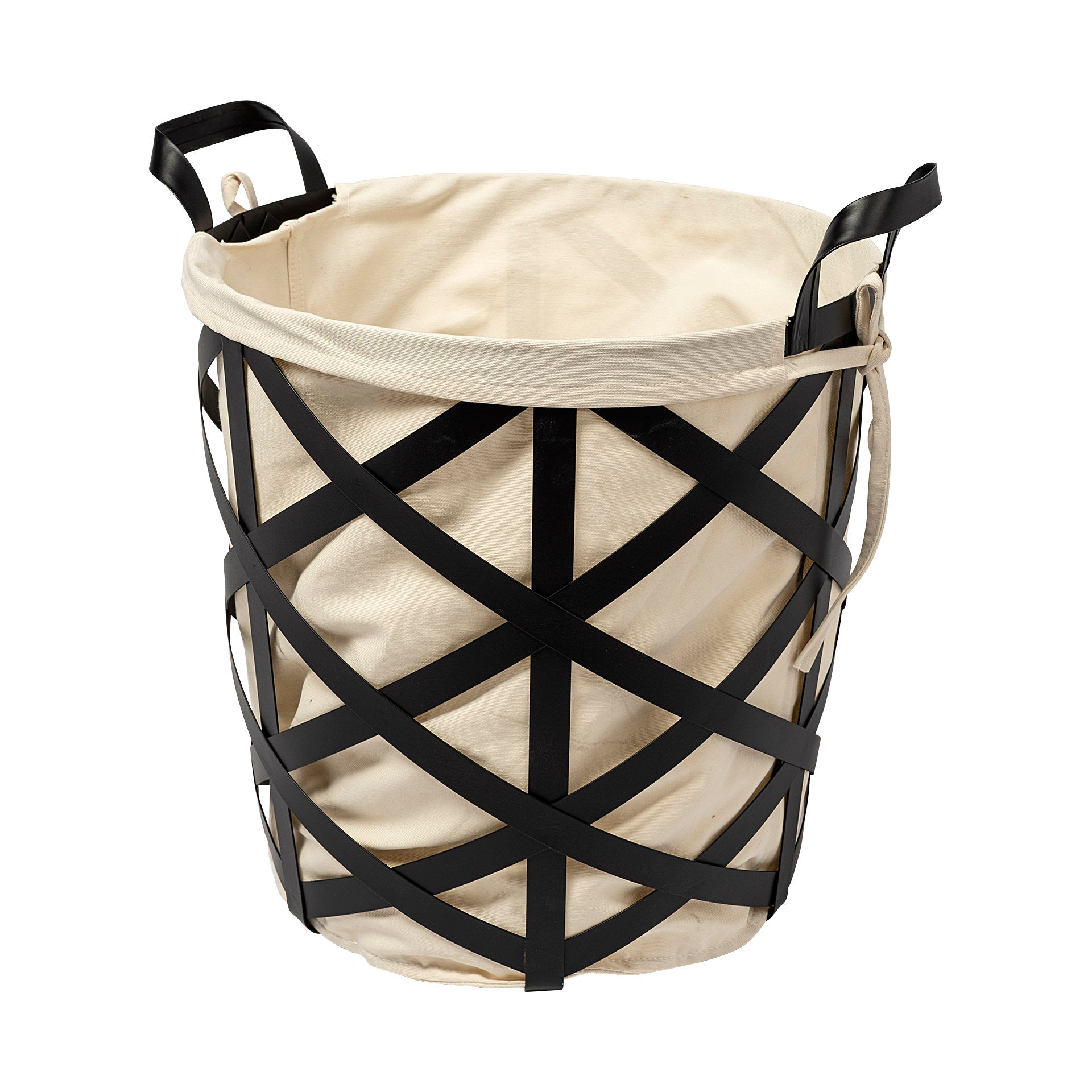 Liya Black Metal Basket with Cream Fabric Liner