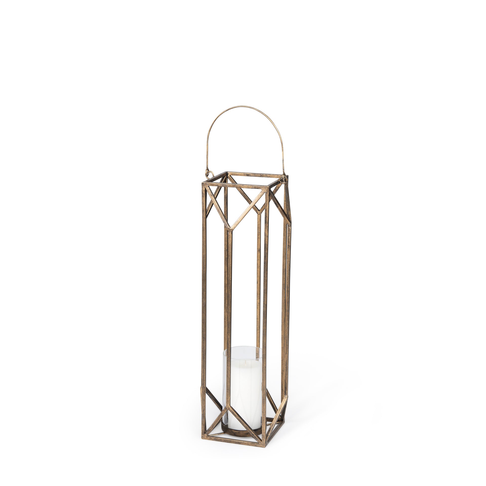 Ivy Gold Metal Geometric Cage Candle Holder Lantern