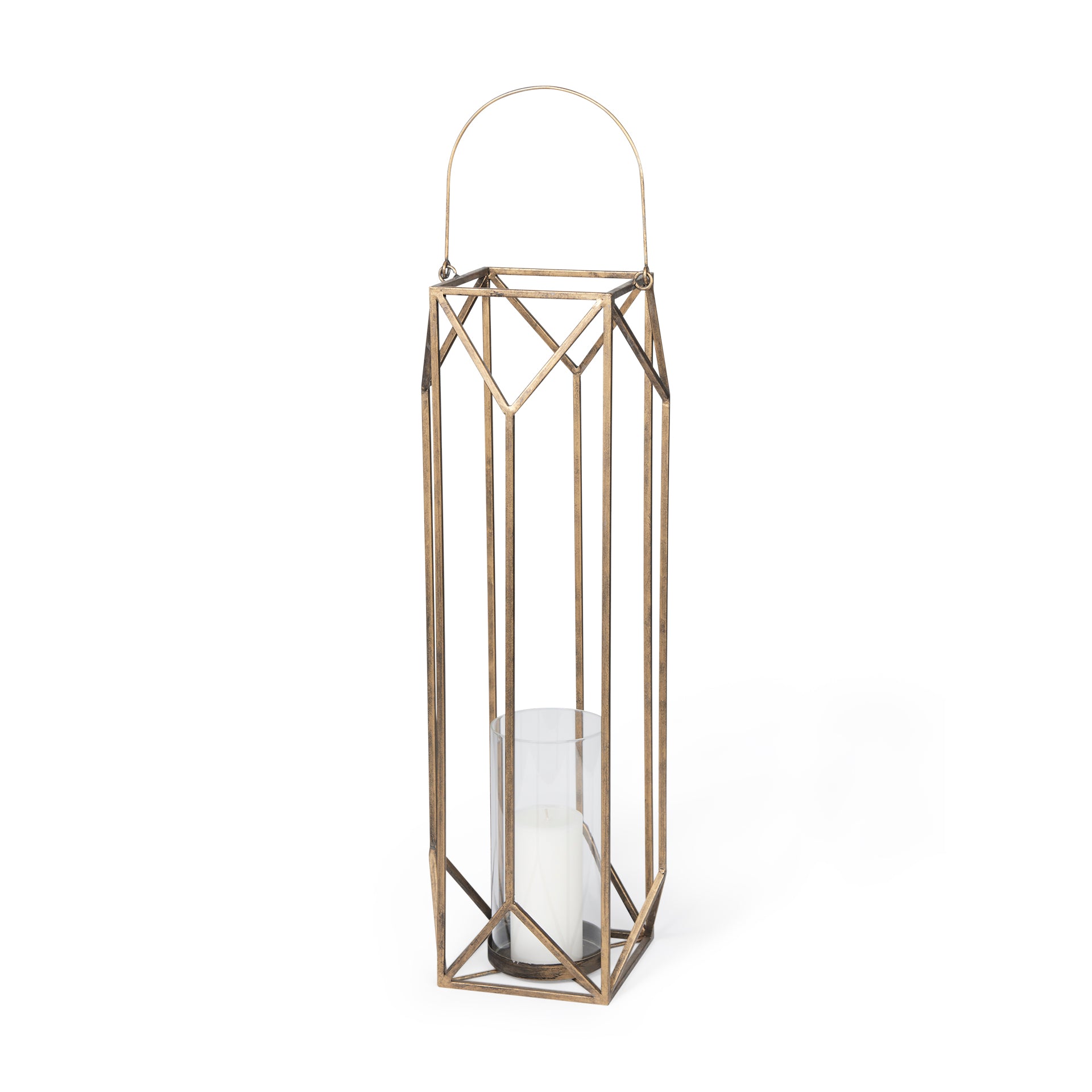 Ivy Gold Metal Geometric Cage Candle Holder Lantern