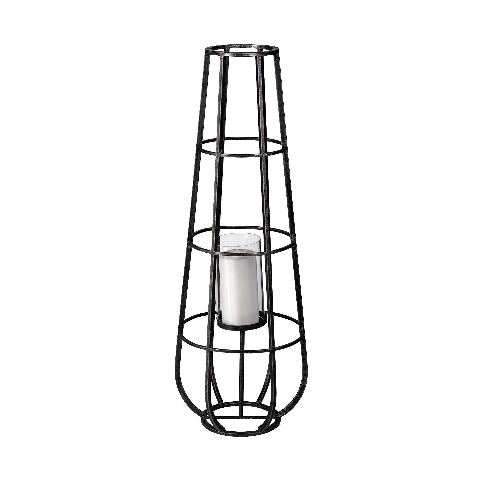 Bella Black Metal Cylindrical Cage Candle Holder Lantern
