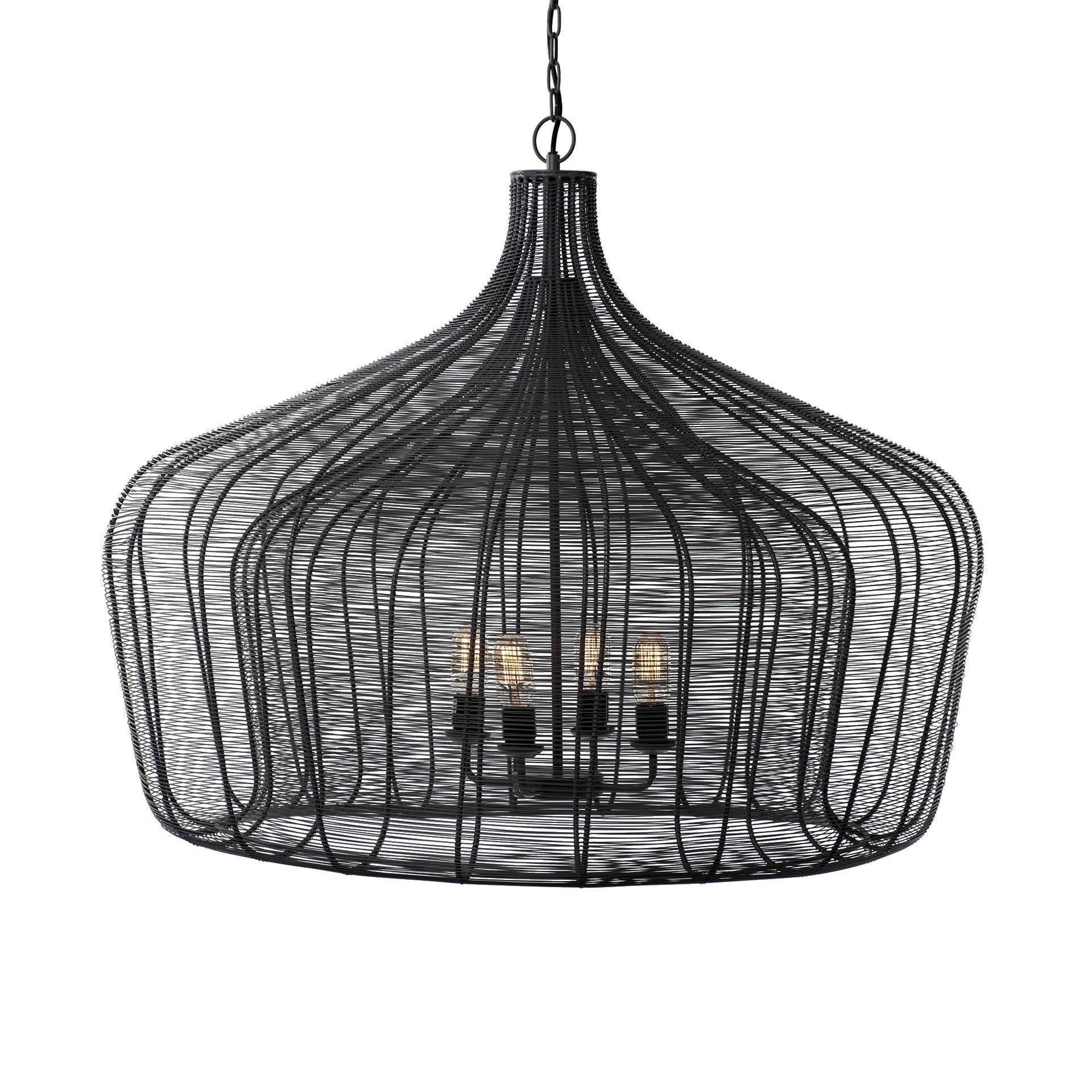 Mercana Camila Black Metal Mesh Four Bulb Chandelier - Thumbnail 4