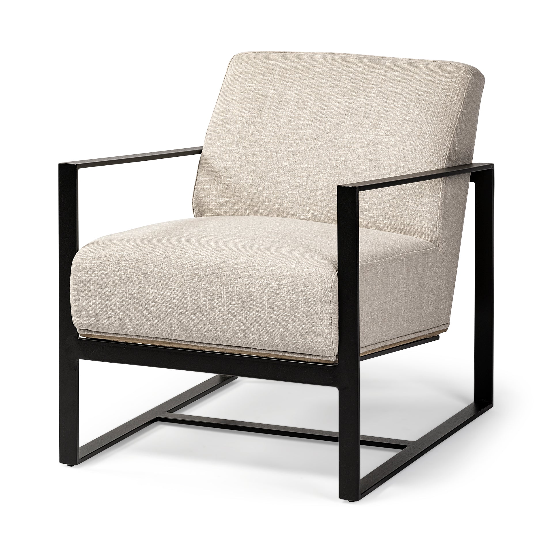 Stamford Light Beige Upholstered Seat with Wood Back Metal Frame Accen